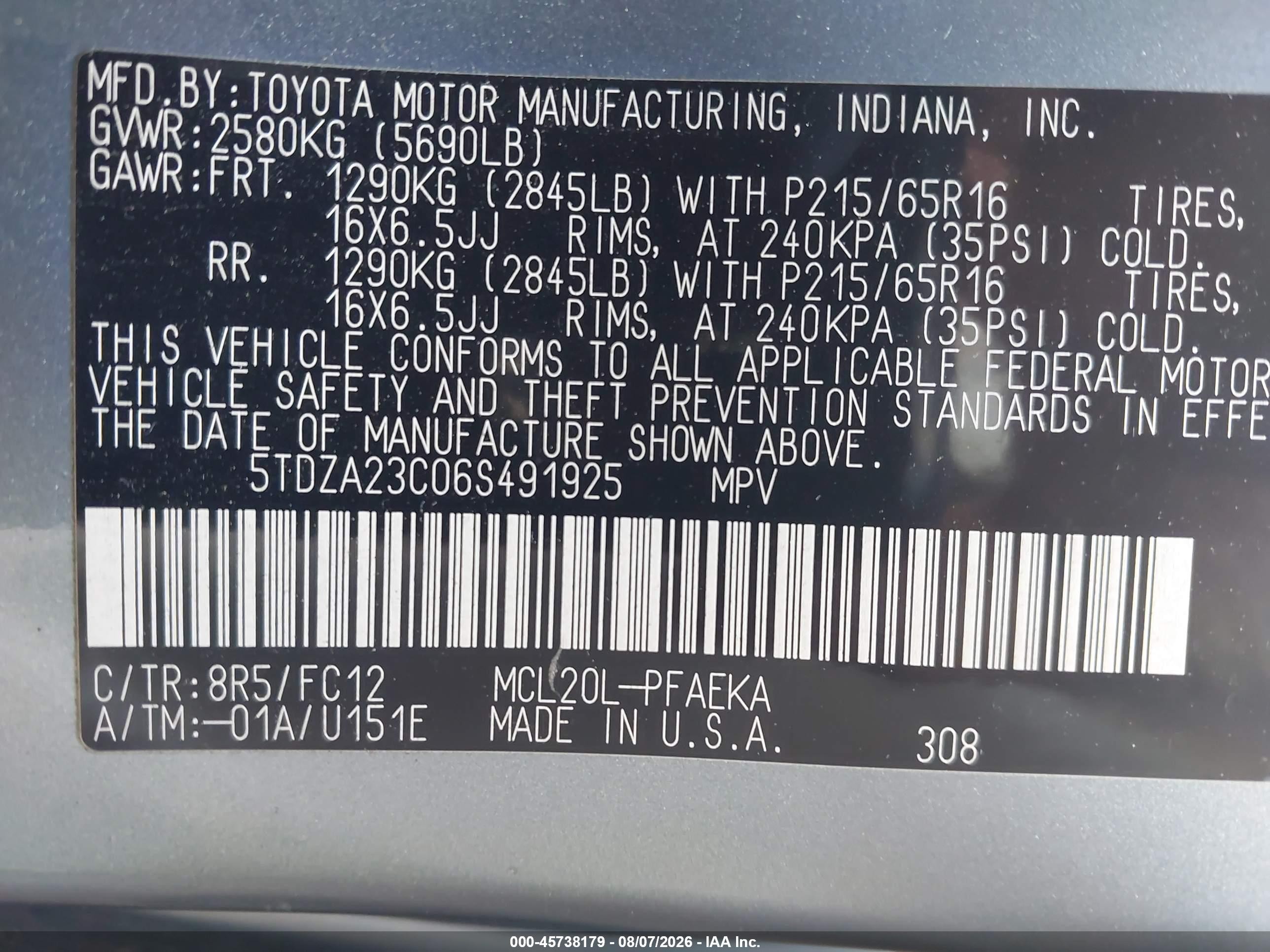 2006 Toyota Sienna Le Light Blue vin: 5TDZA23C06S491925