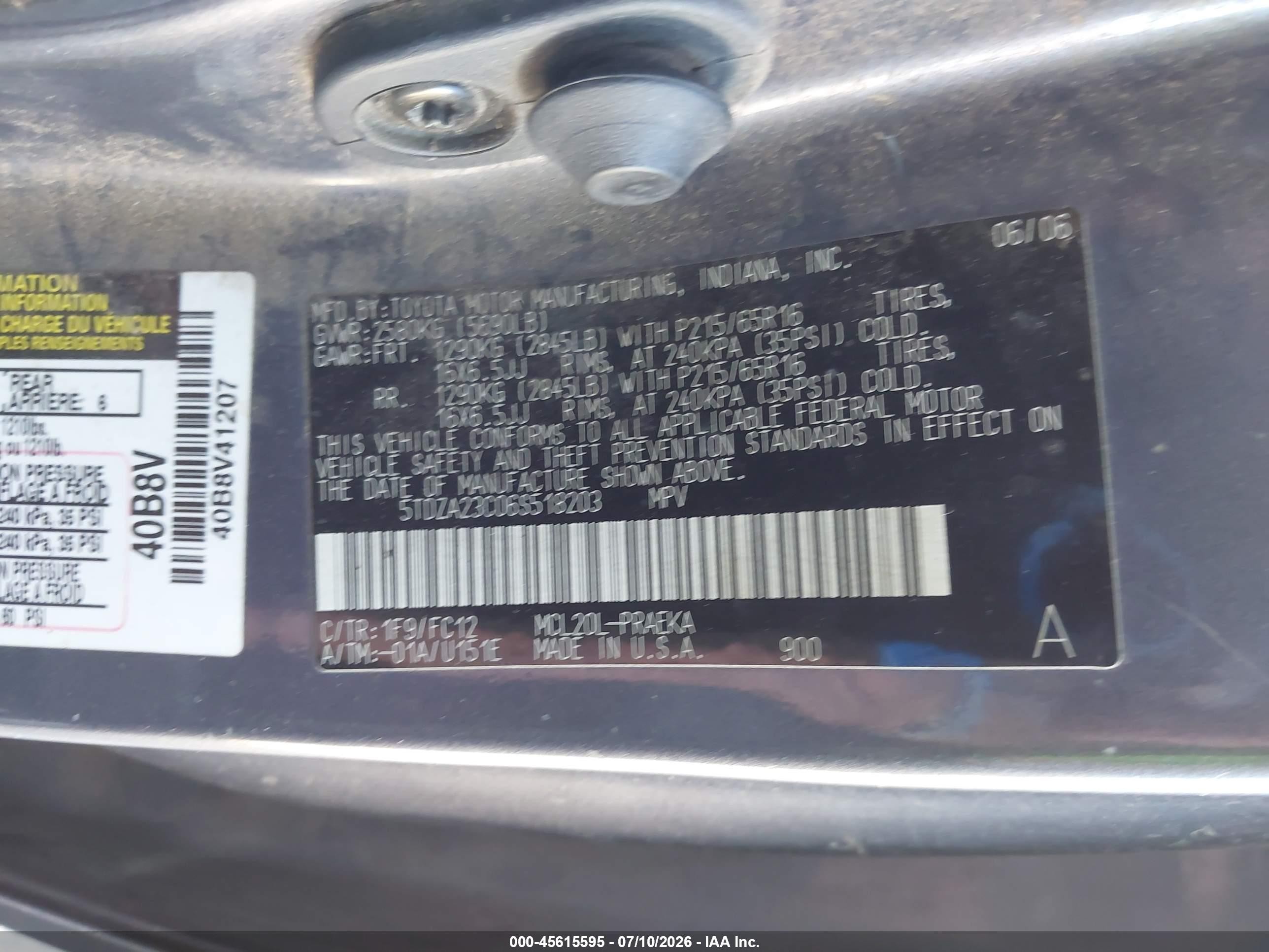 2006 Toyota Sienna Le Синий vin: 5TDZA23C06S518203