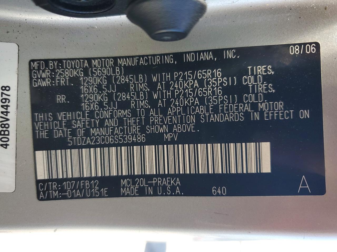 2006 Toyota Sienna Ce 8 Passenger Silver vin: 5TDZA23C06S539486