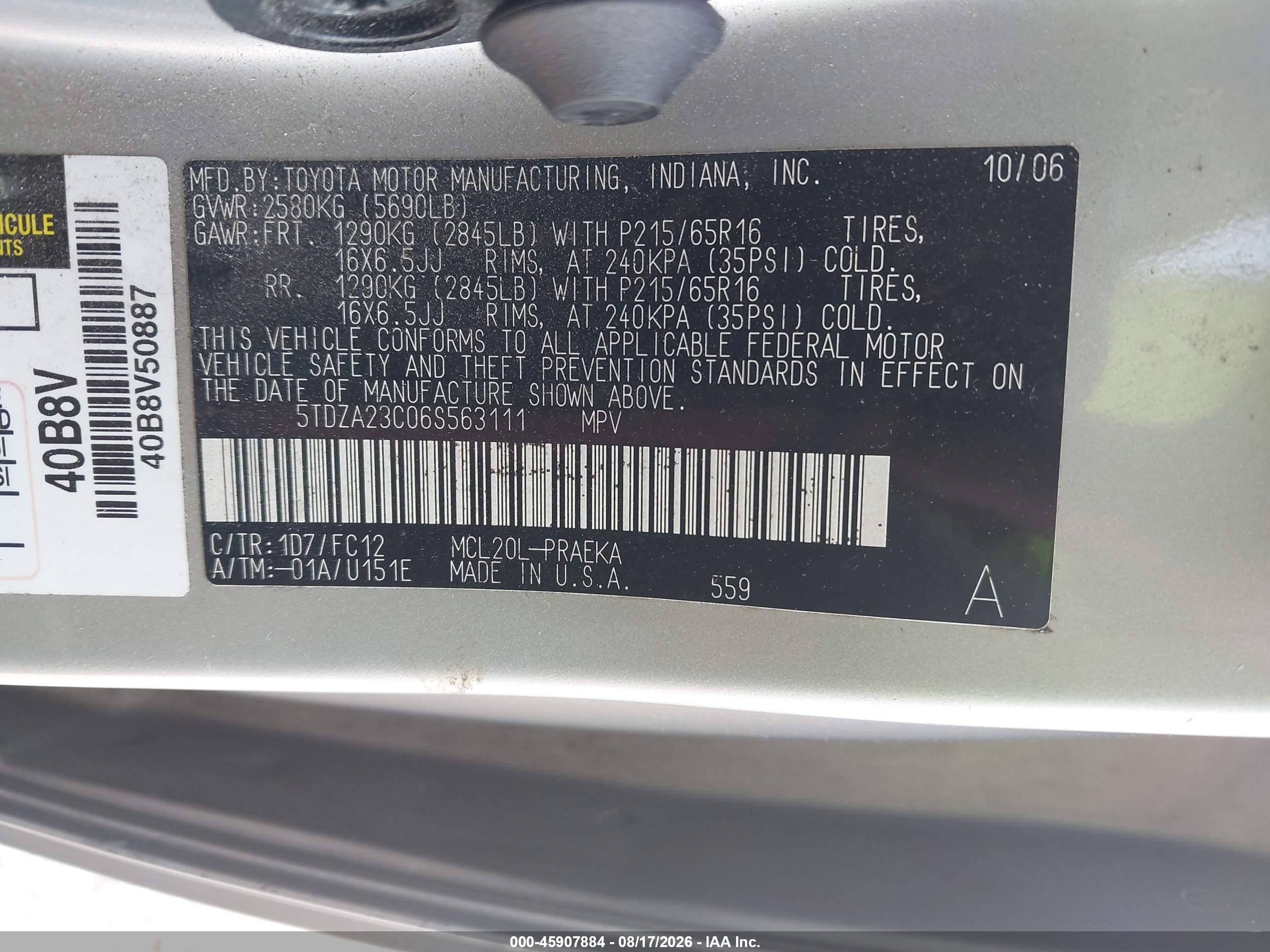 2006 Toyota Sienna Le Silver vin: 5TDZA23C06S563111