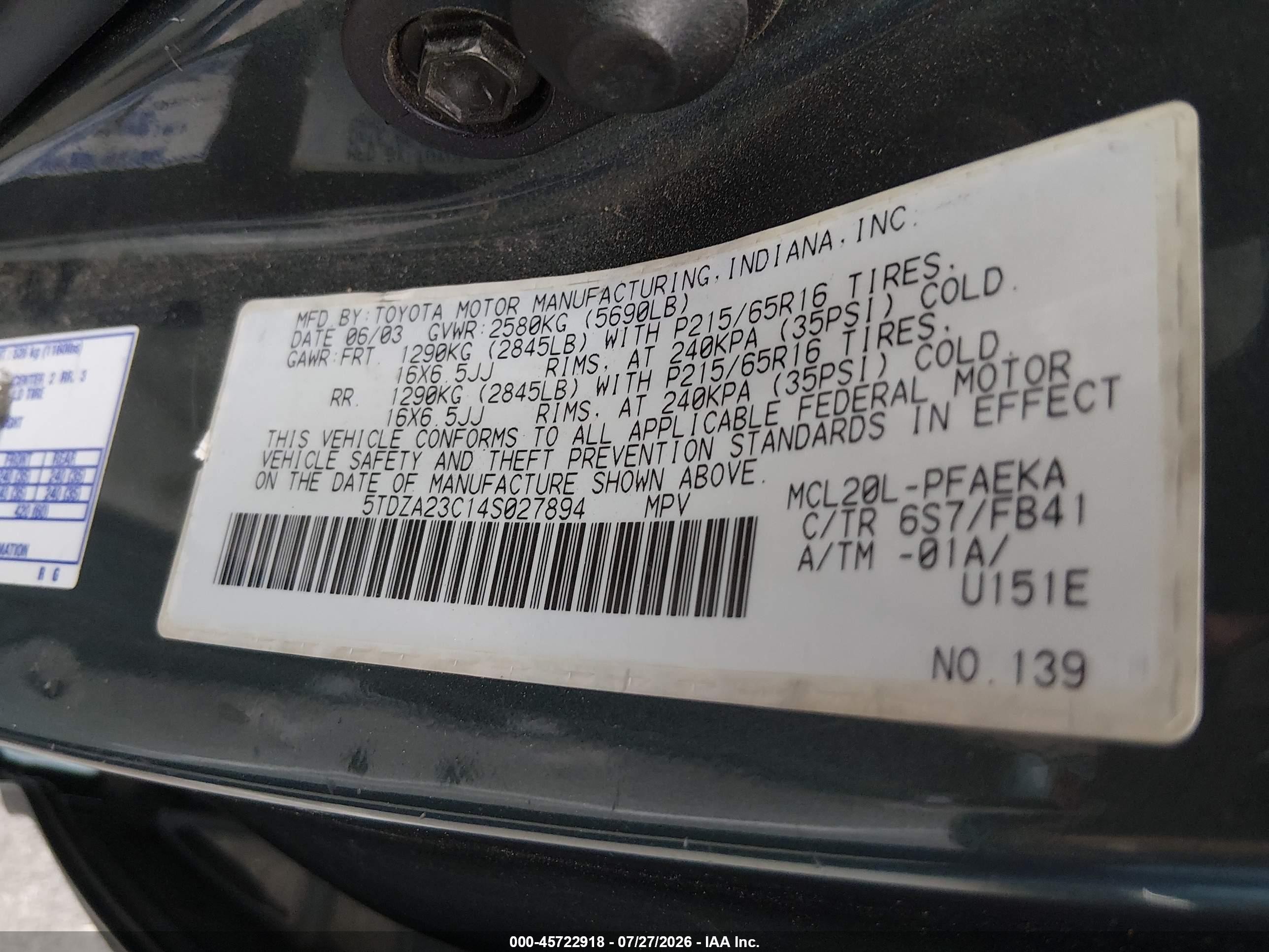 2004 Toyota Sienna Le Gray vin: 5TDZA23C14S027894