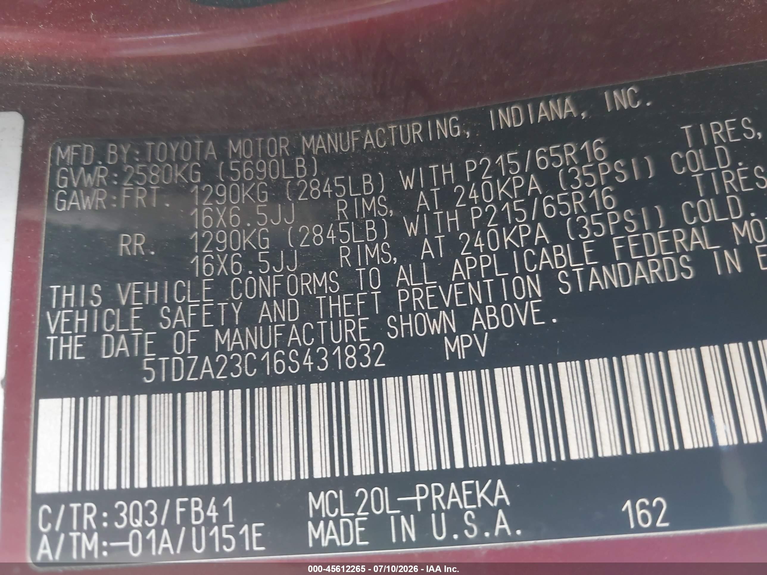 2006 Toyota Sienna Ce Red vin: 5TDZA23C16S431832