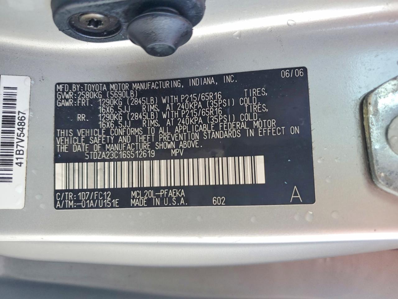 2006 Toyota Sienna Le 7 Passenger Silver vin: 5TDZA23C16S512619