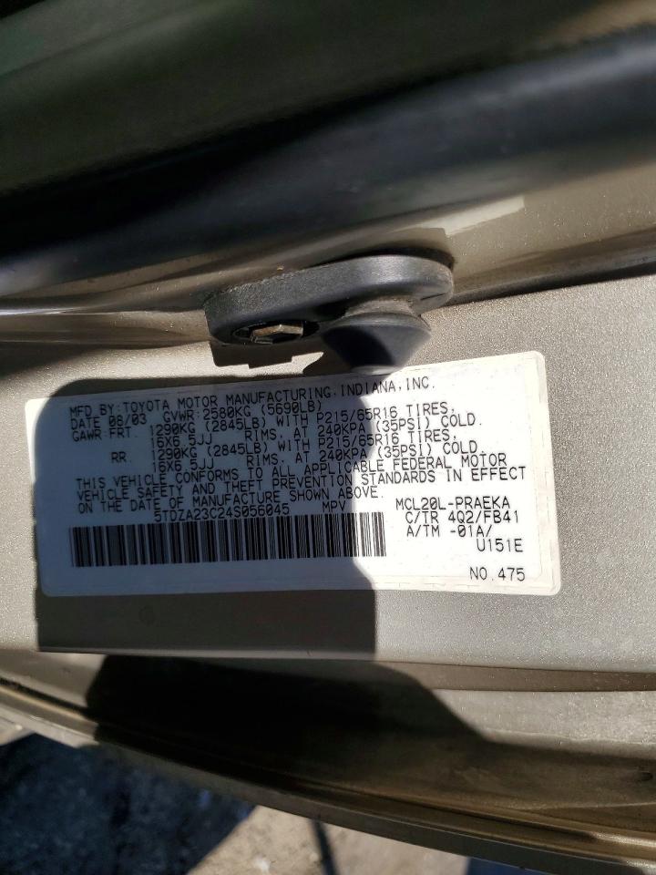 2004 Toyota Sienna Le 8 Passenger Gold vin: 5TDZA23C24S056045