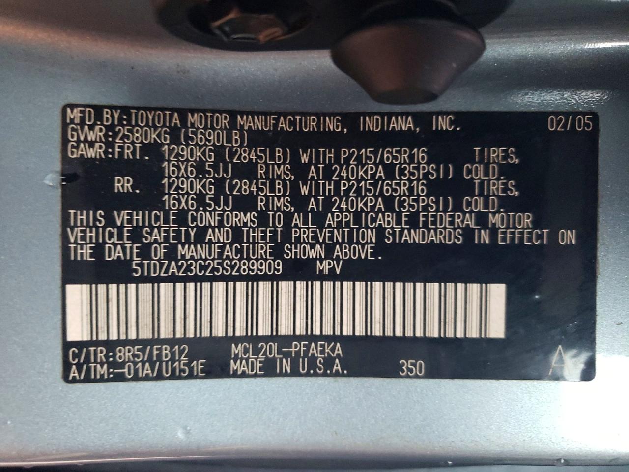 2005 Toyota Sienna Le 7 Passenger Blue vin: 5TDZA23C25S289909