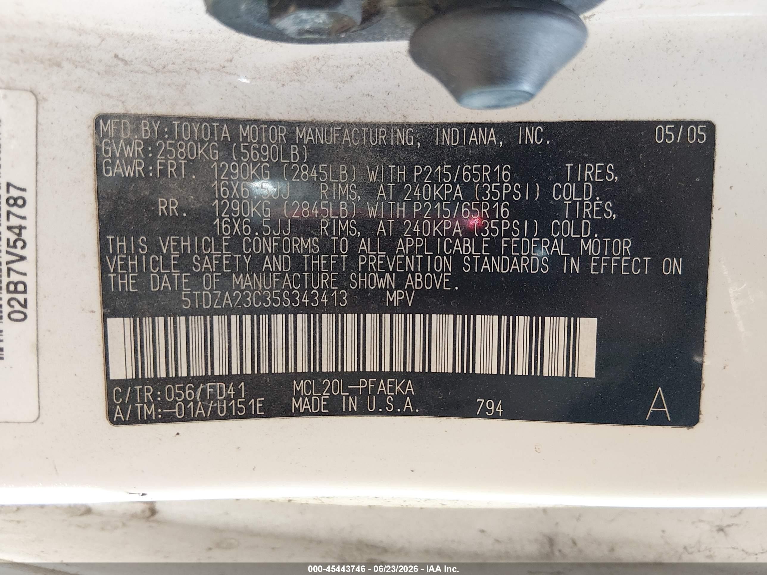 2005 Toyota Sienna Ce Белый vin: 5TDZA23C35S343413