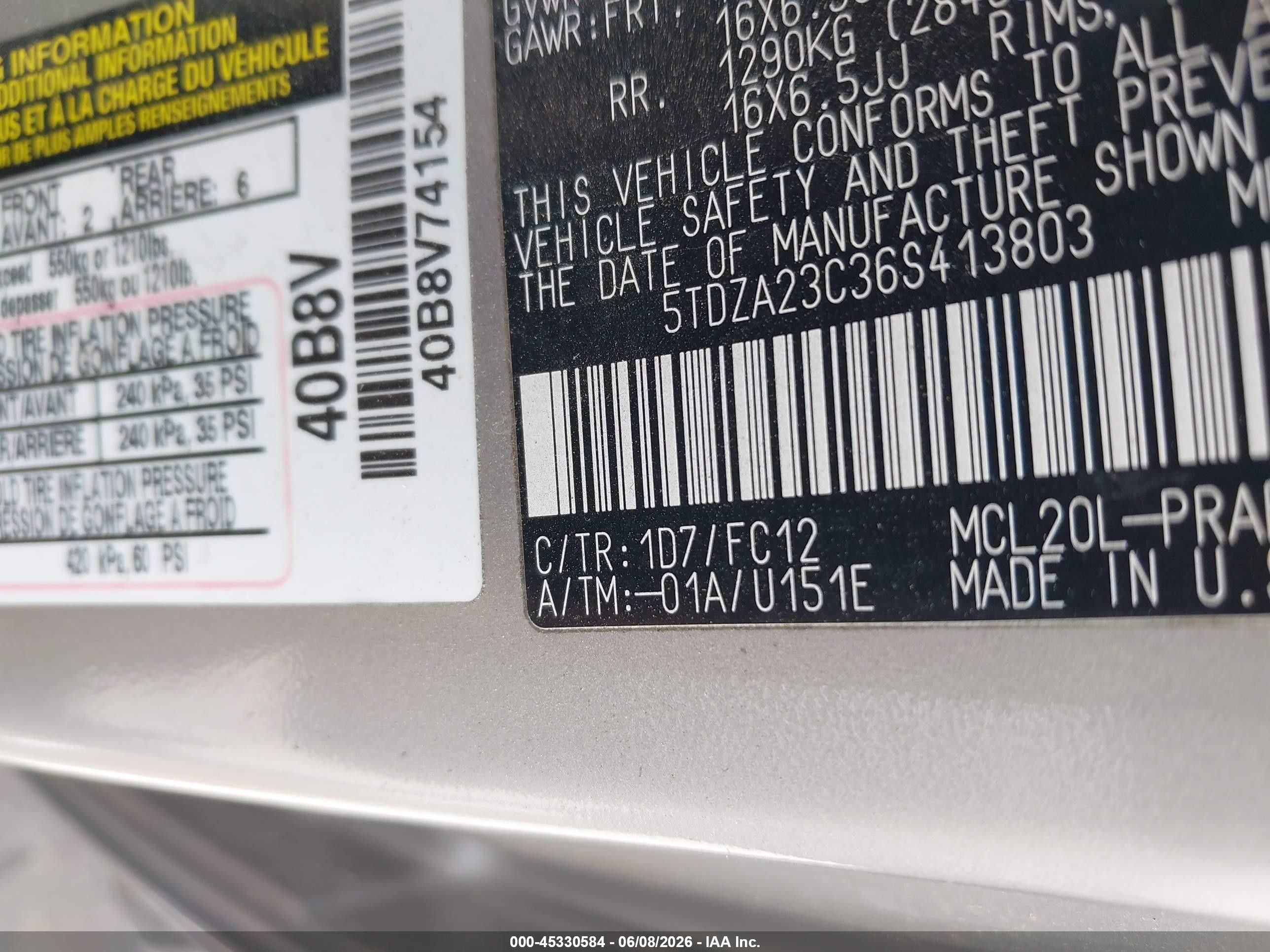 2006 Toyota Sienna Le Silver vin: 5TDZA23C36S413803