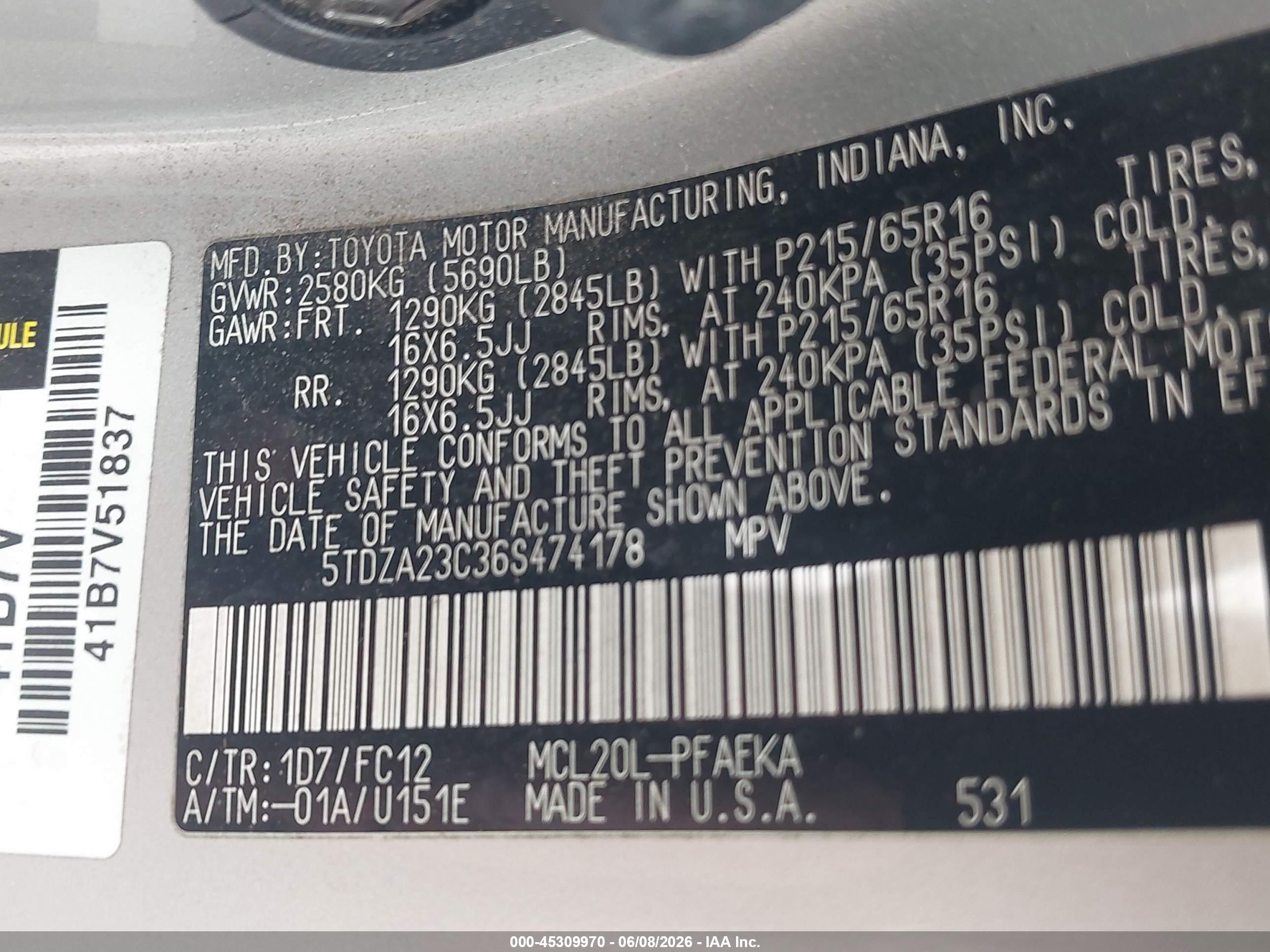 2006 Toyota Sienna Le Silver vin: 5TDZA23C36S474178