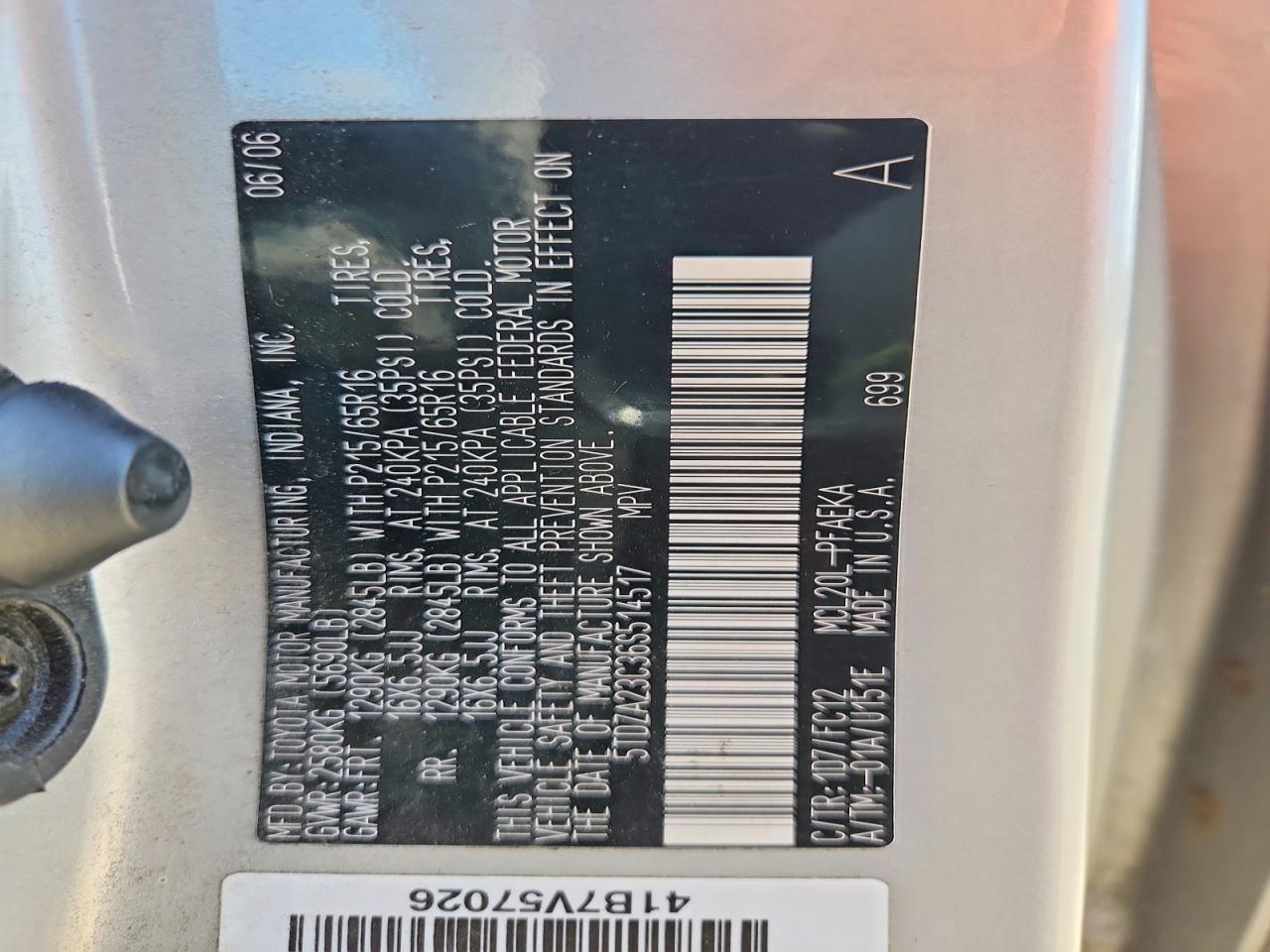 2006 Toyota Sienna Le 7 Passenger Silver vin: 5TDZA23C36S514517