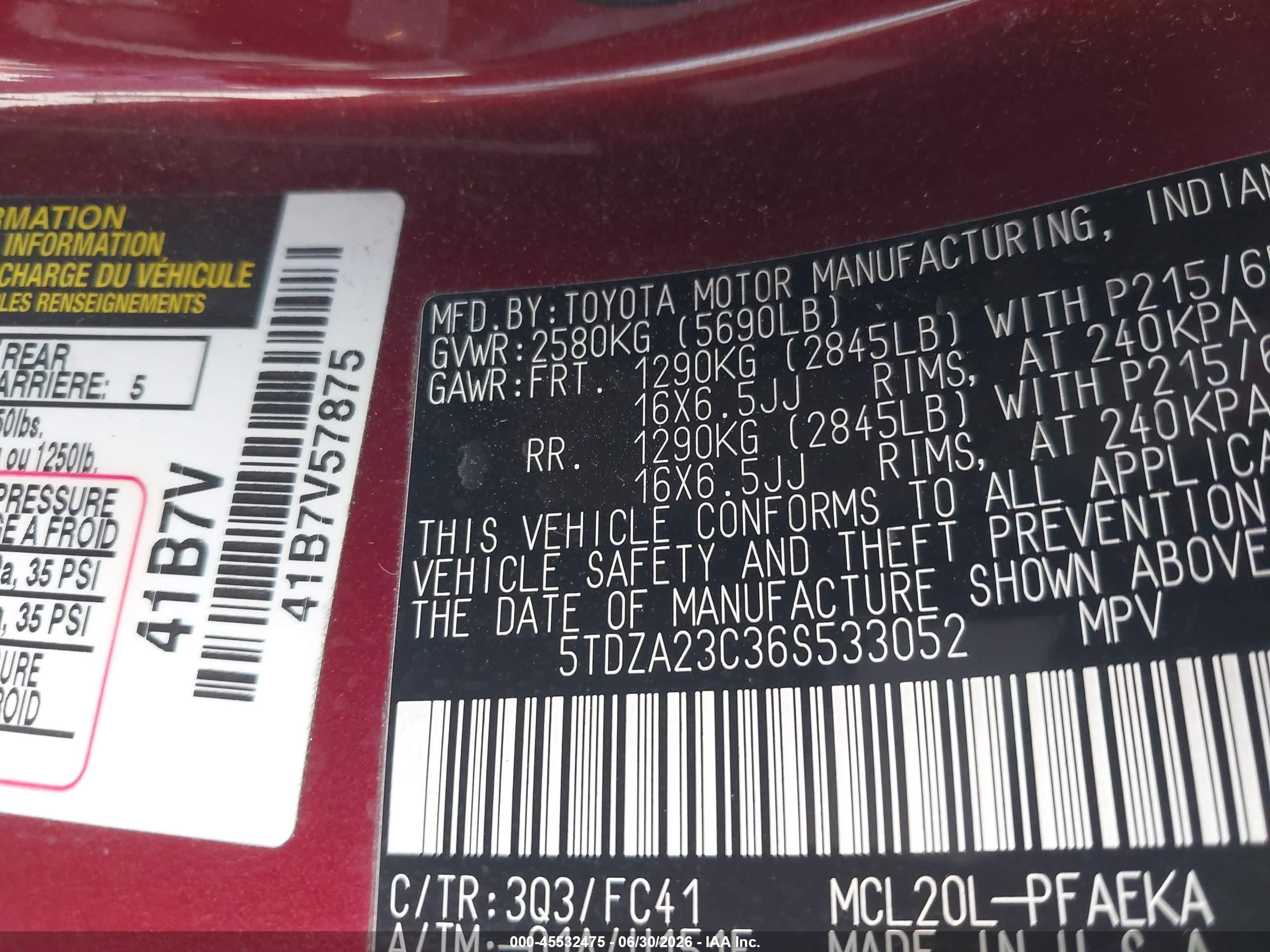 2006 Toyota Sienna Le Maroon vin: 5TDZA23C36S533052