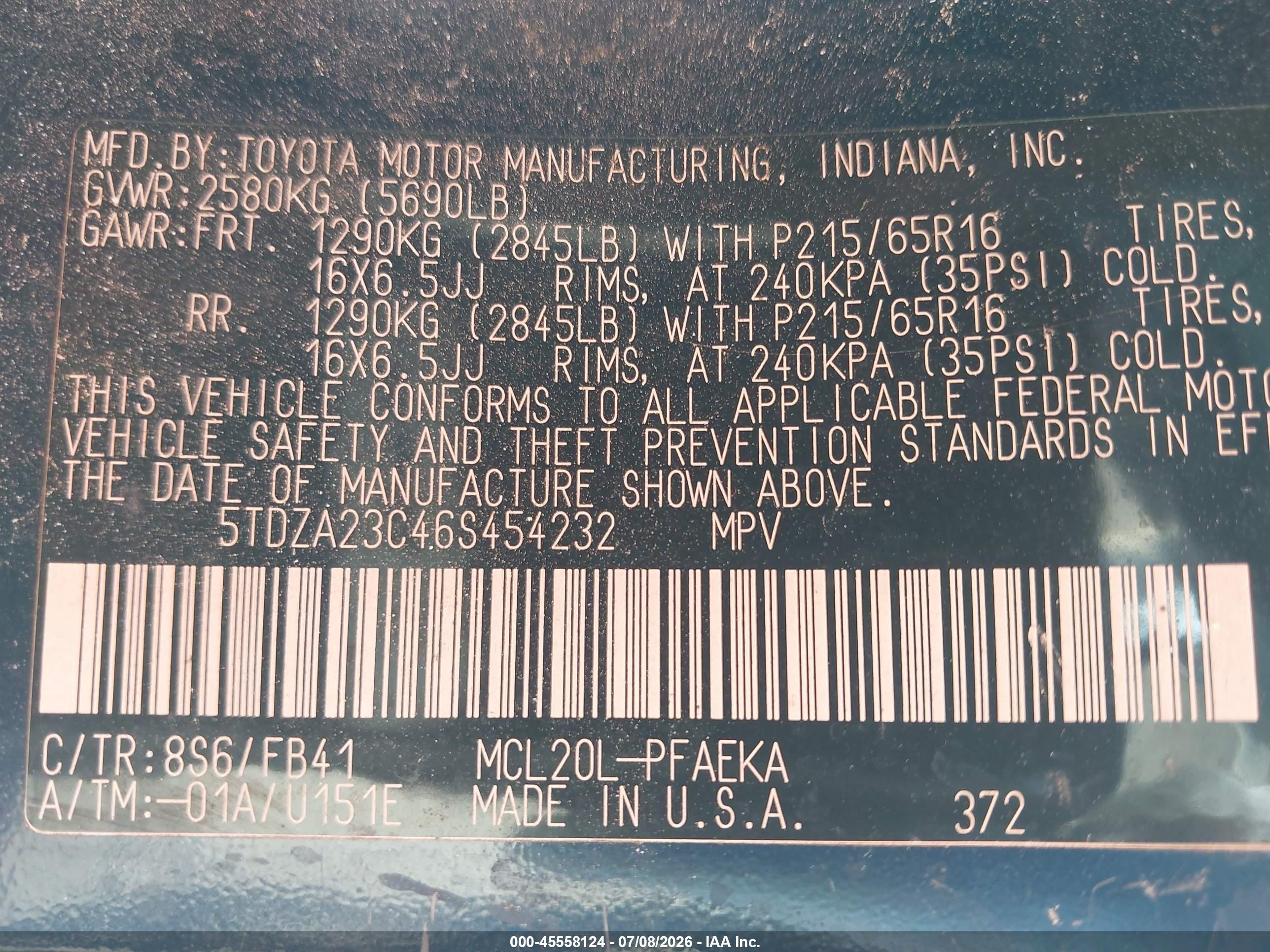 2006 Toyota Sienna Ce Blue vin: 5TDZA23C46S454232