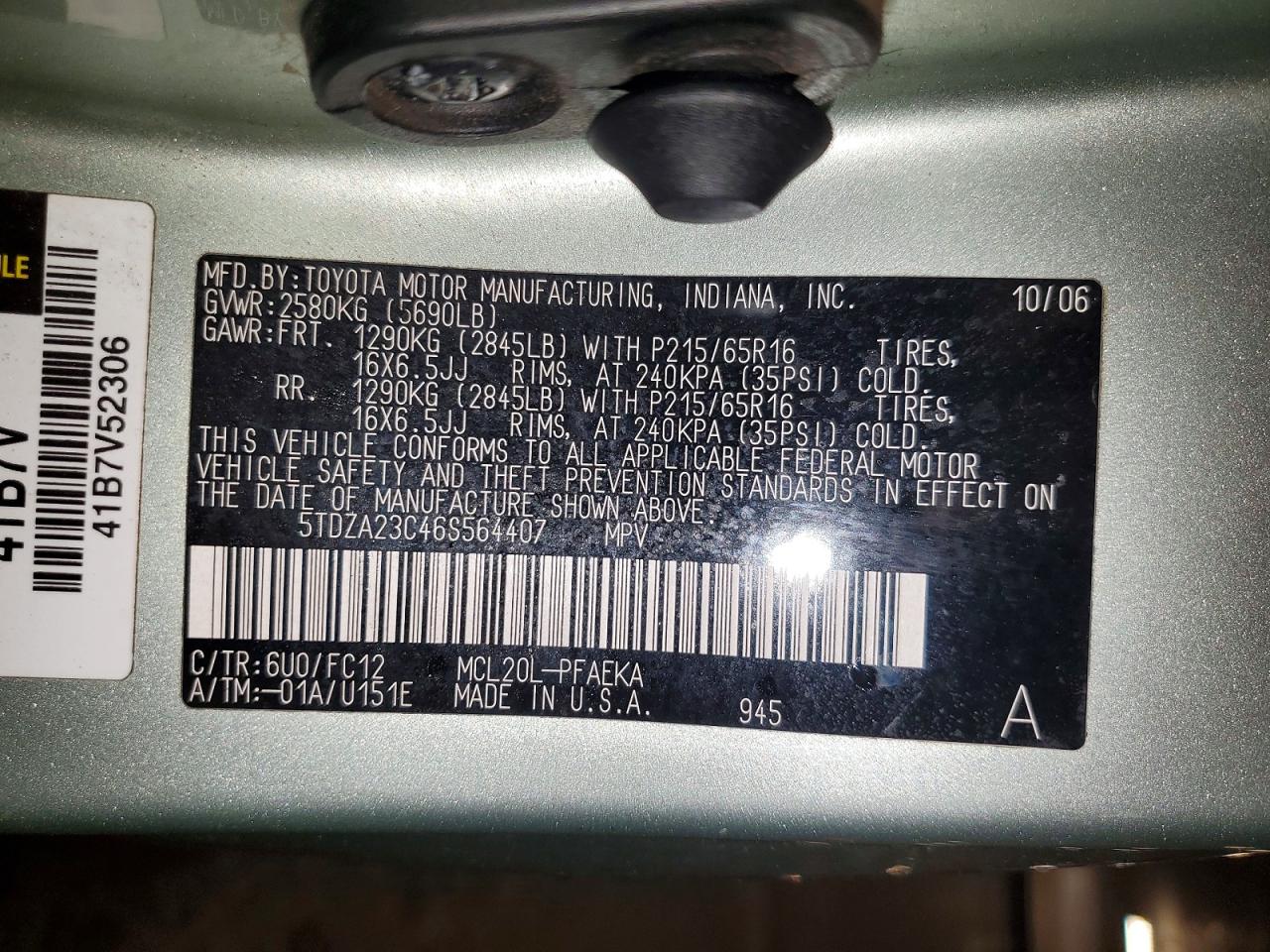 2006 Toyota Sienna Le 7 Passenger Зеленый vin: 5TDZA23C46S564407
