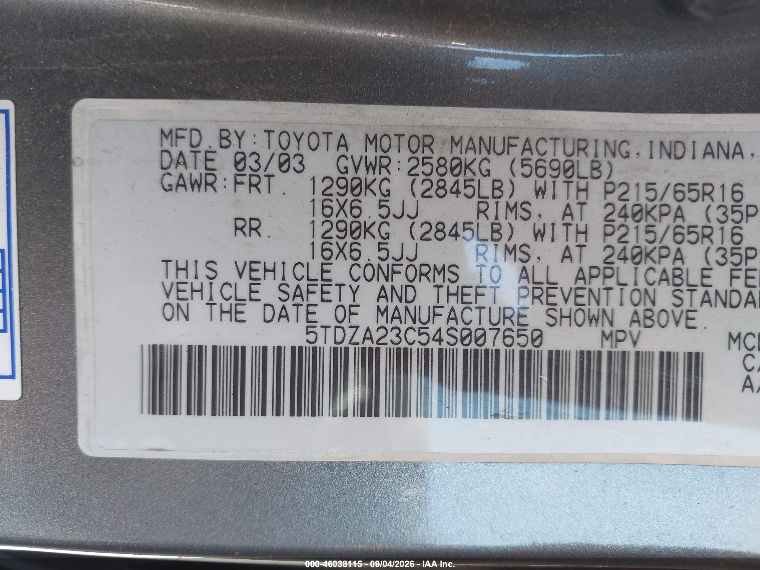 2004 Toyota Sienna Le Gray vin: 5TDZA23C54S007650