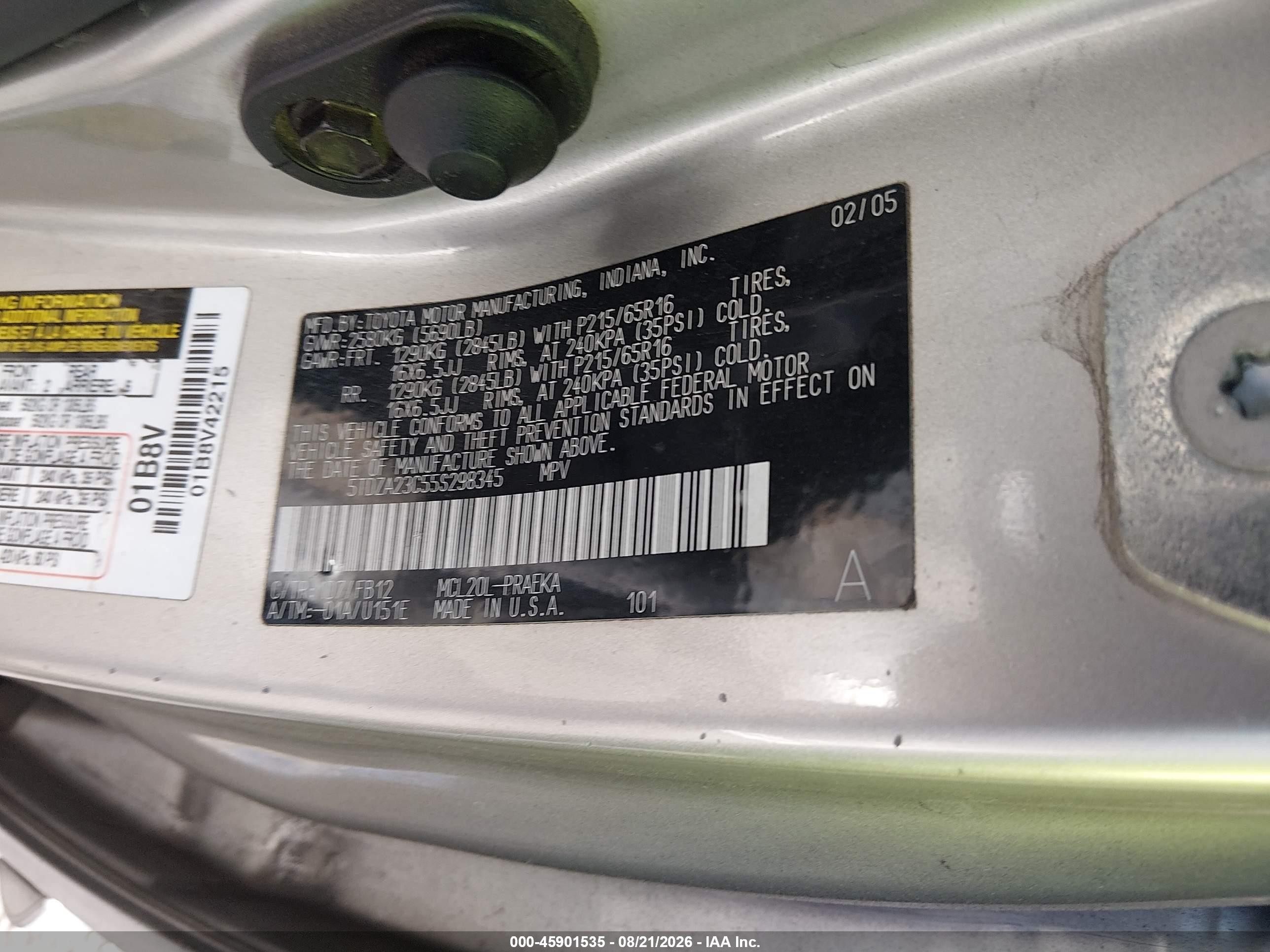 2005 Toyota Sienna Le Silver vin: 5TDZA23C55S298345