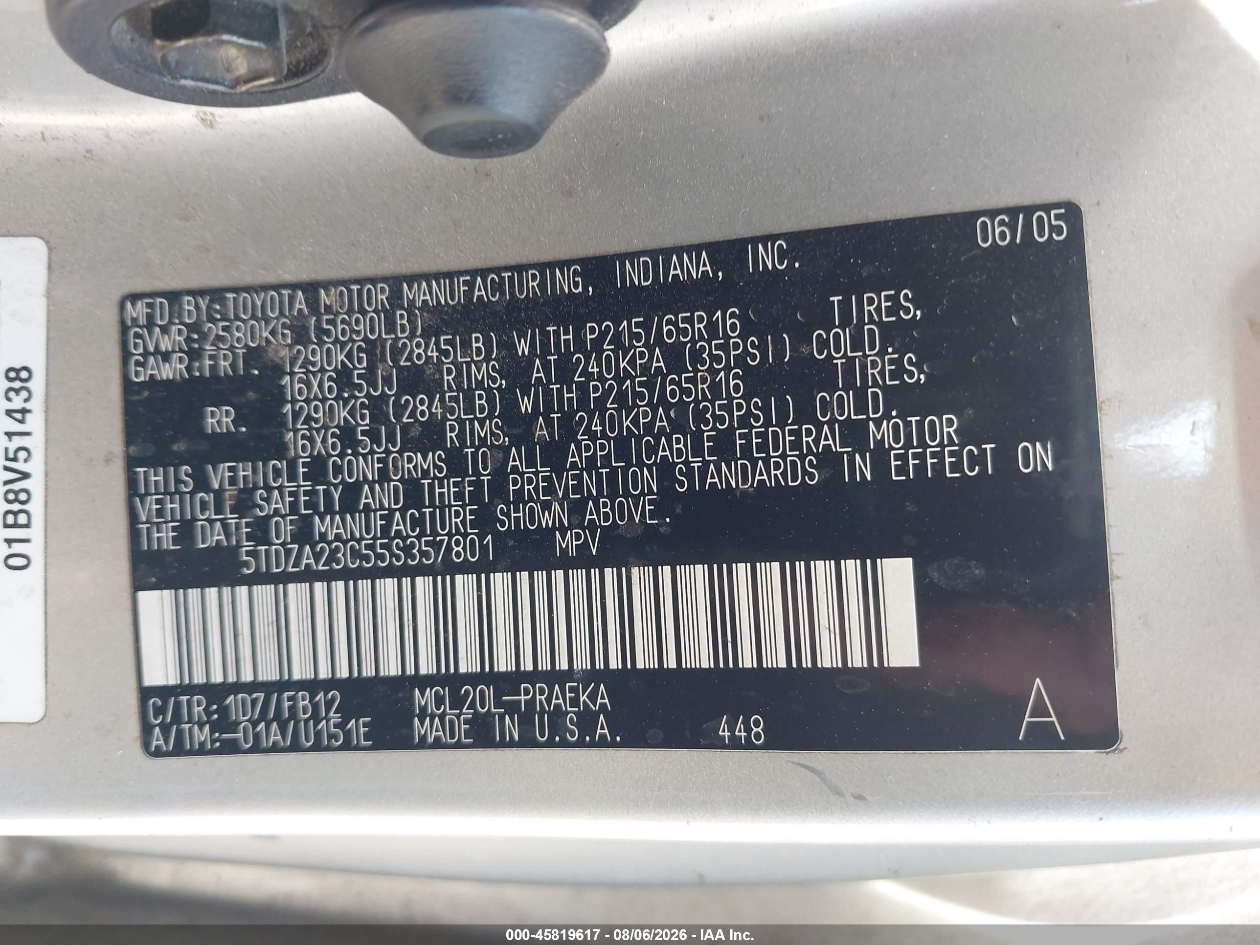2005 Toyota Sienna Le Silver vin: 5TDZA23C55S357801