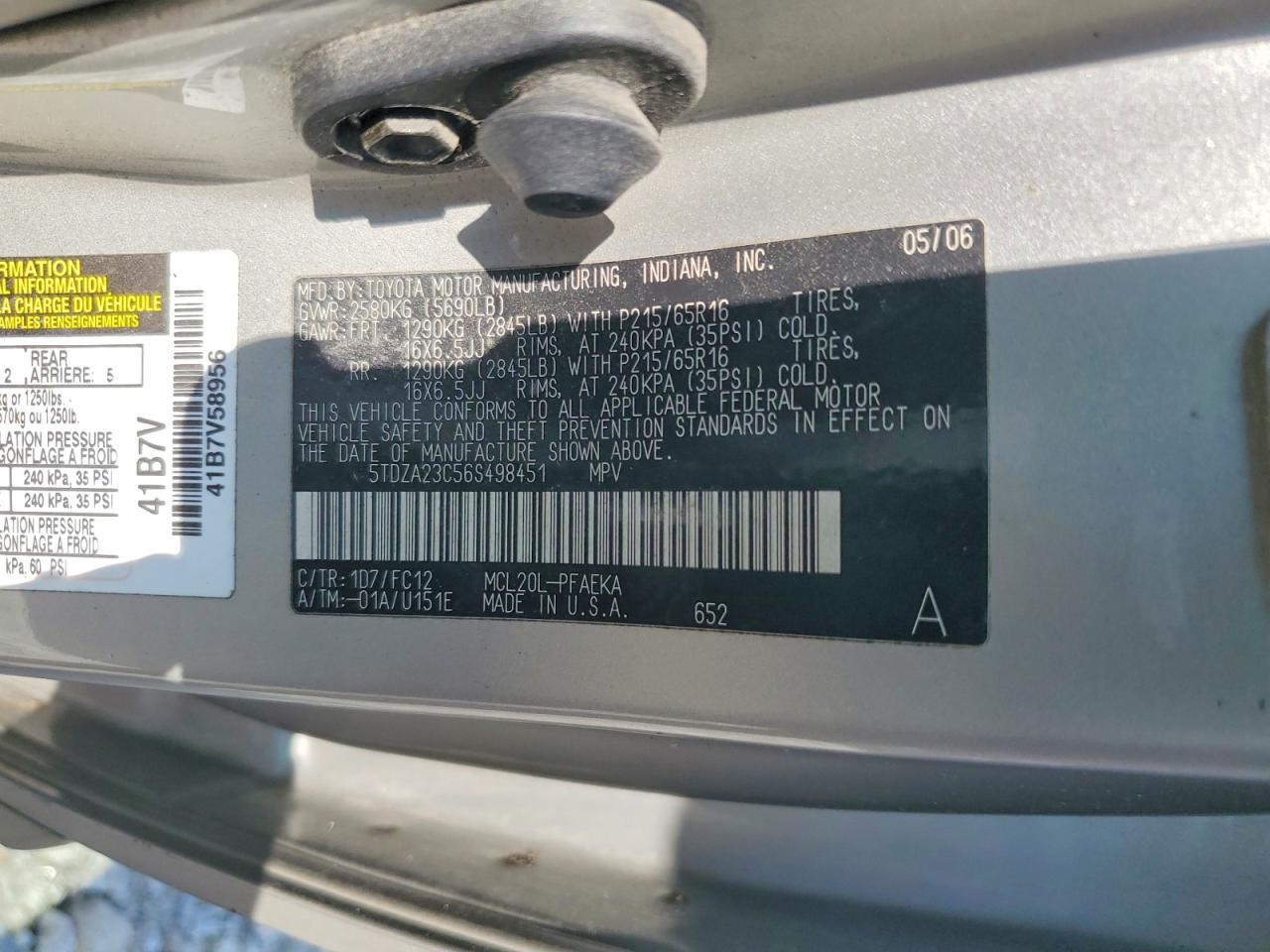 2006 Toyota Sienna Le 7 Passenger Желто-коричневый vin: 5TDZA23C56S498451