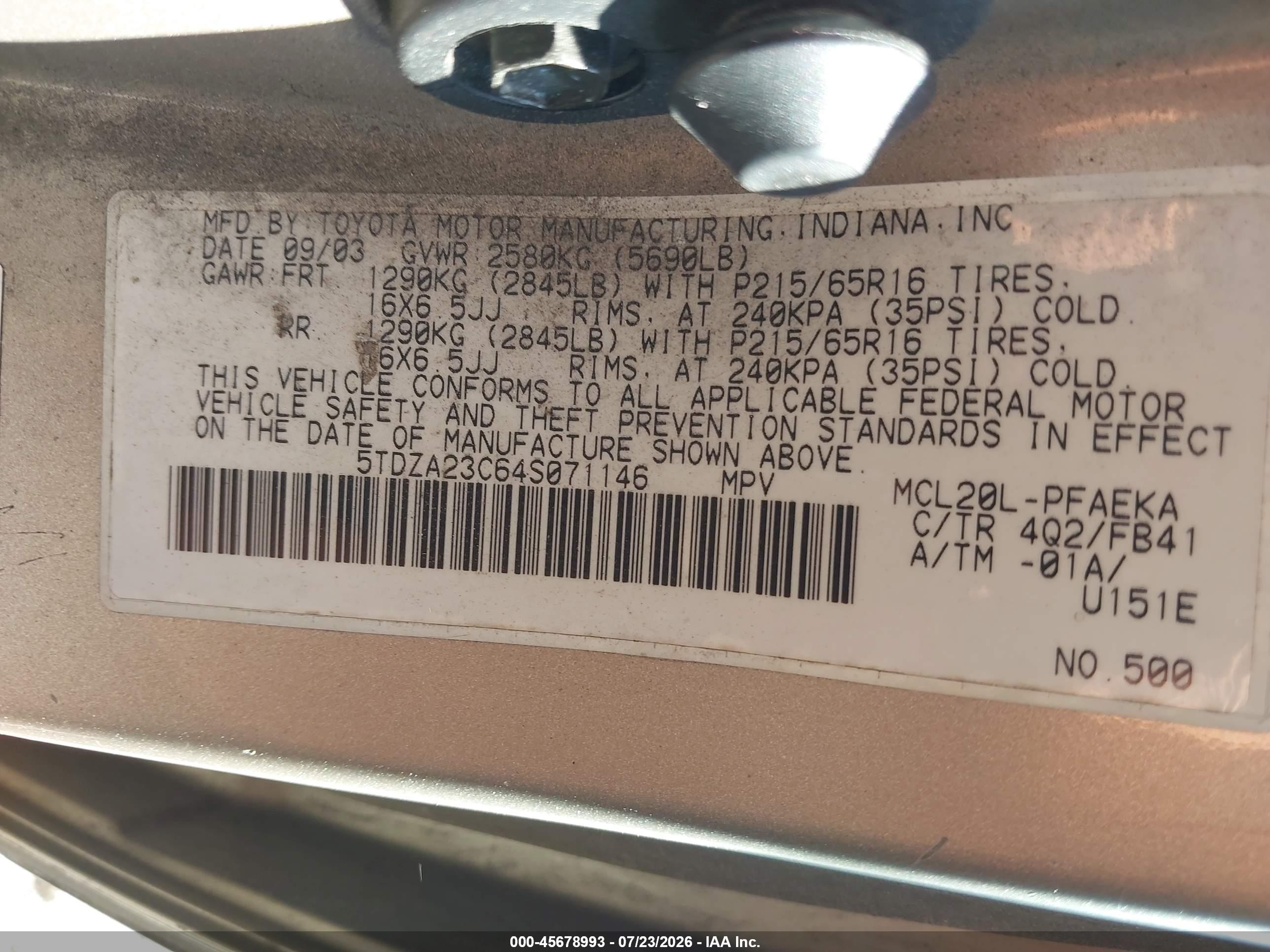 2004 Toyota Sienna Le Желто-коричневый vin: 5TDZA23C64S071146