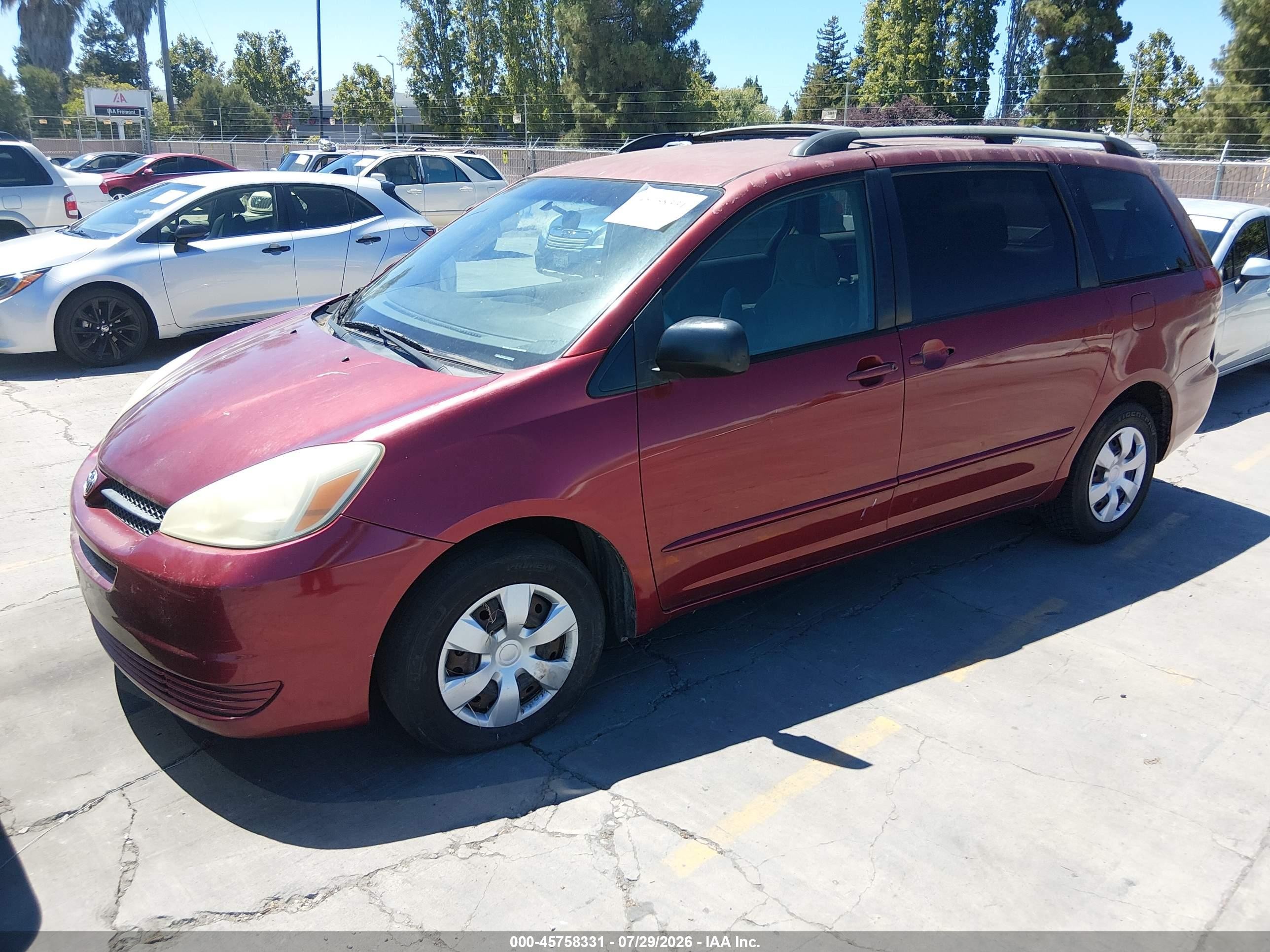 2005 Toyota Sienna Le Бордовый vin: 5TDZA23C65S327156