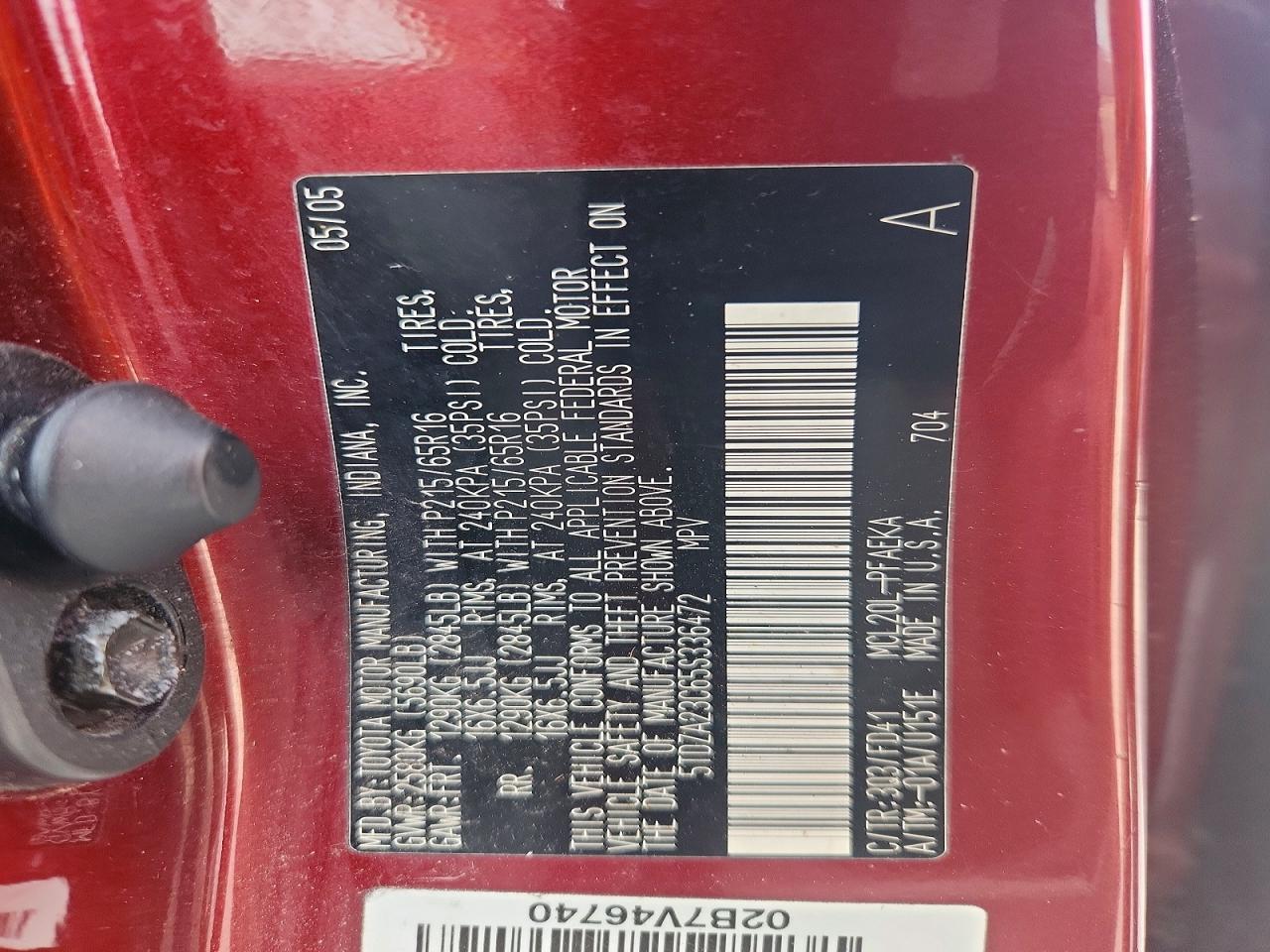 2005 Toyota Sienna Ce 7 Passenger Red vin: 5TDZA23C65S336472