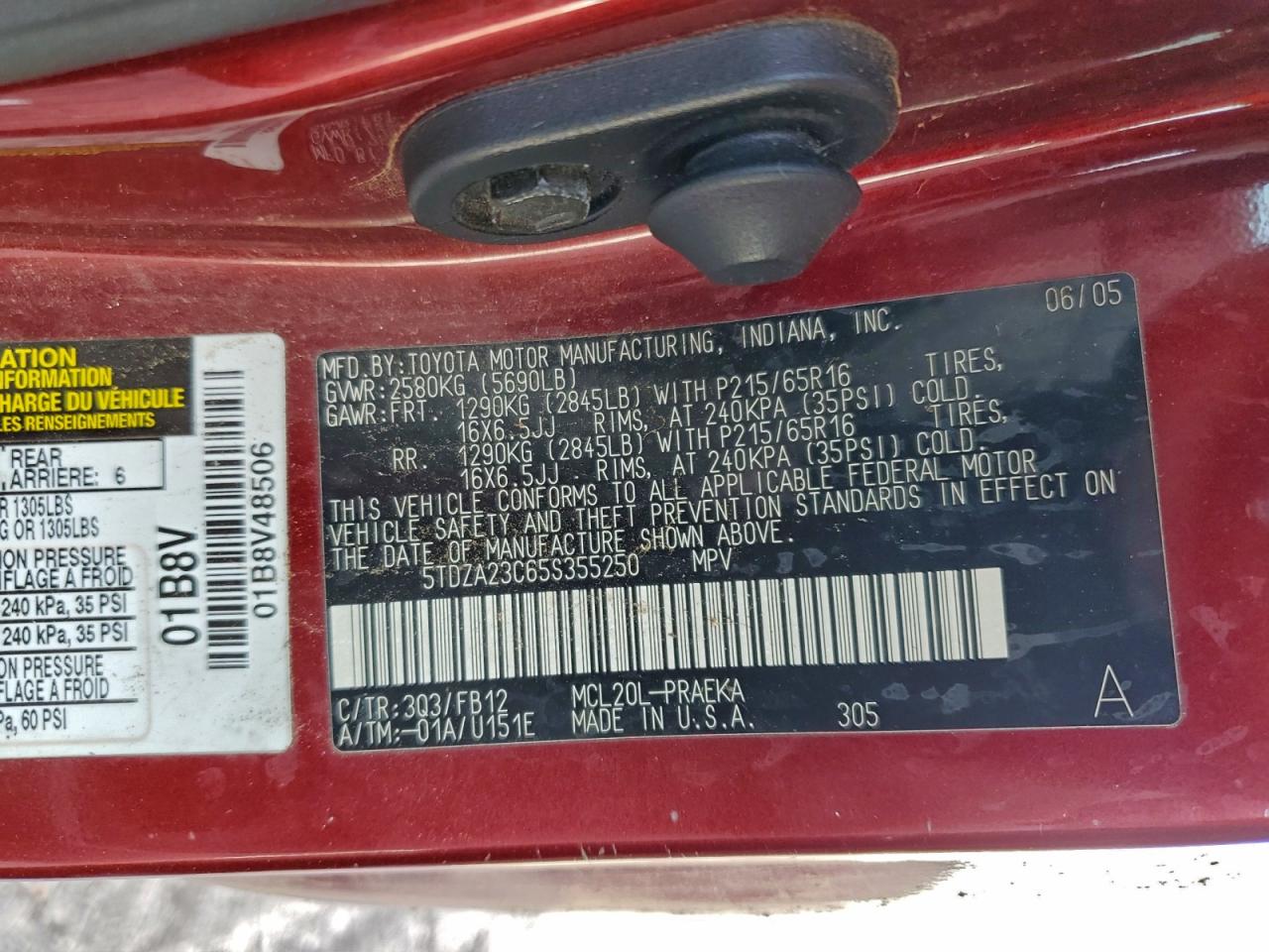 2005 Toyota Sienna Красный vin: 5TDZA23C65S355250