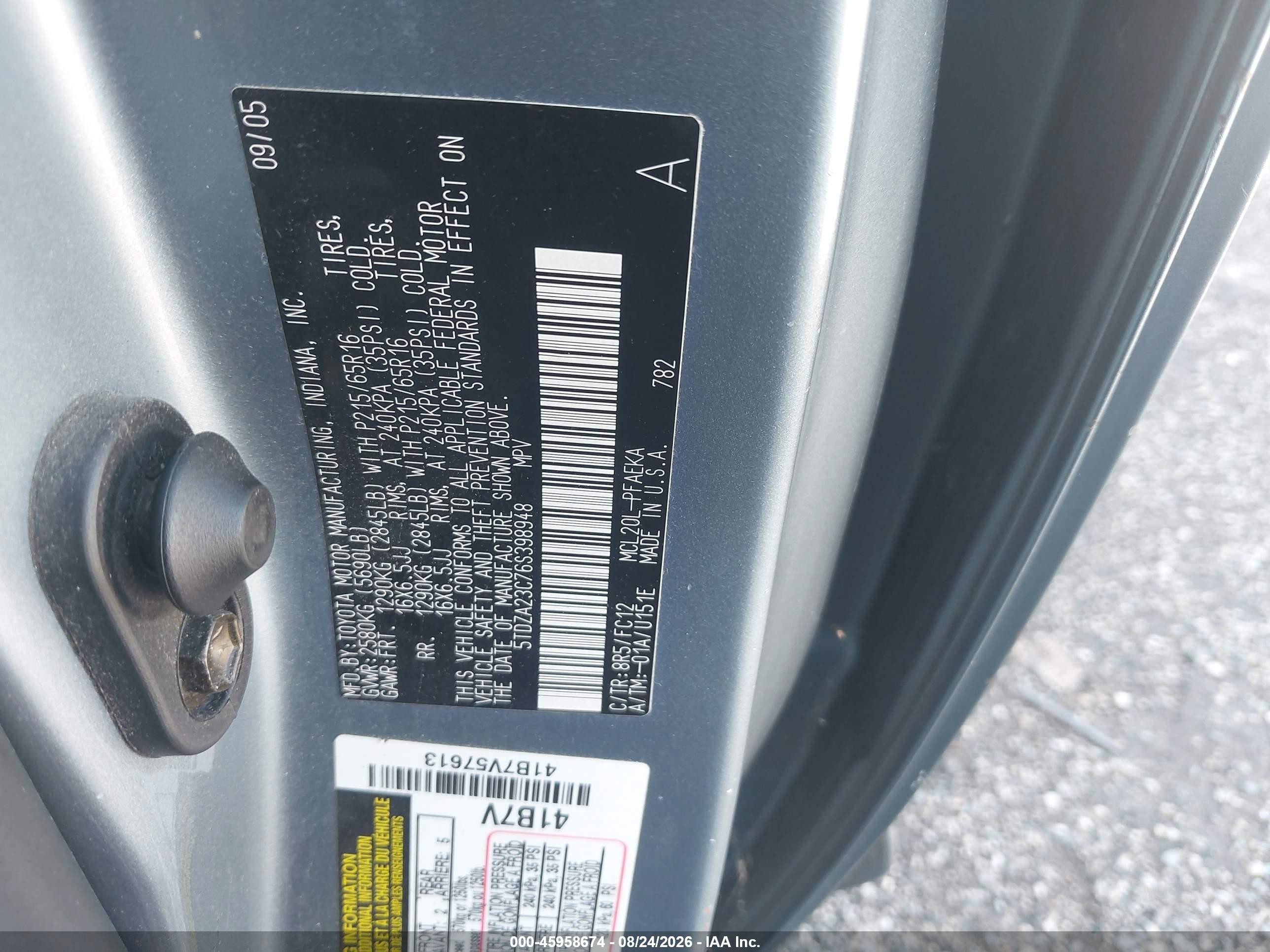 2006 Toyota Sienna Le Light Blue vin: 5TDZA23C76S398948