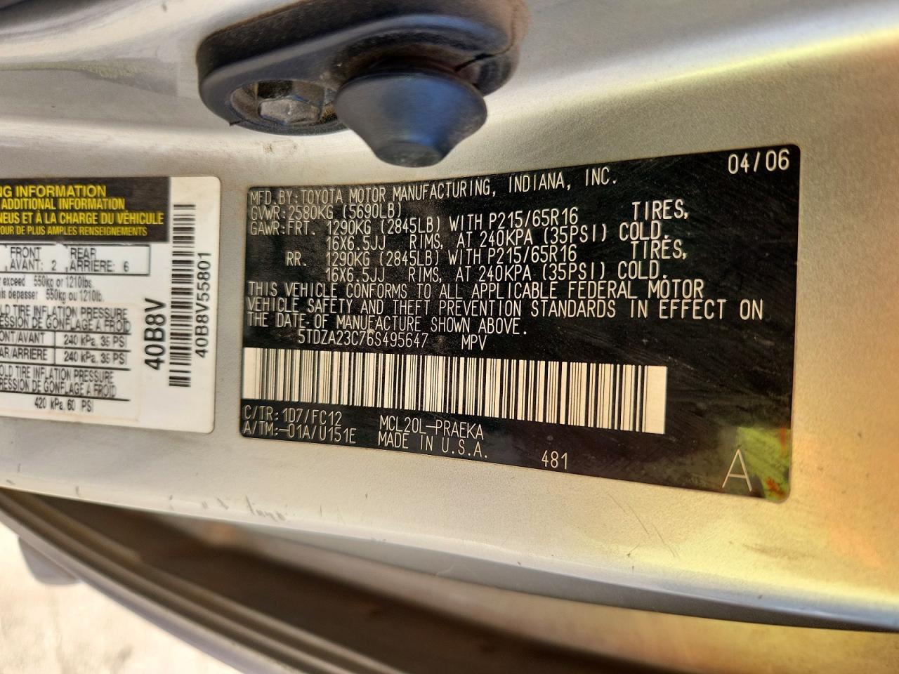 2006 Toyota Sienna Le 8 Passenger Silver vin: 5TDZA23C76S495647
