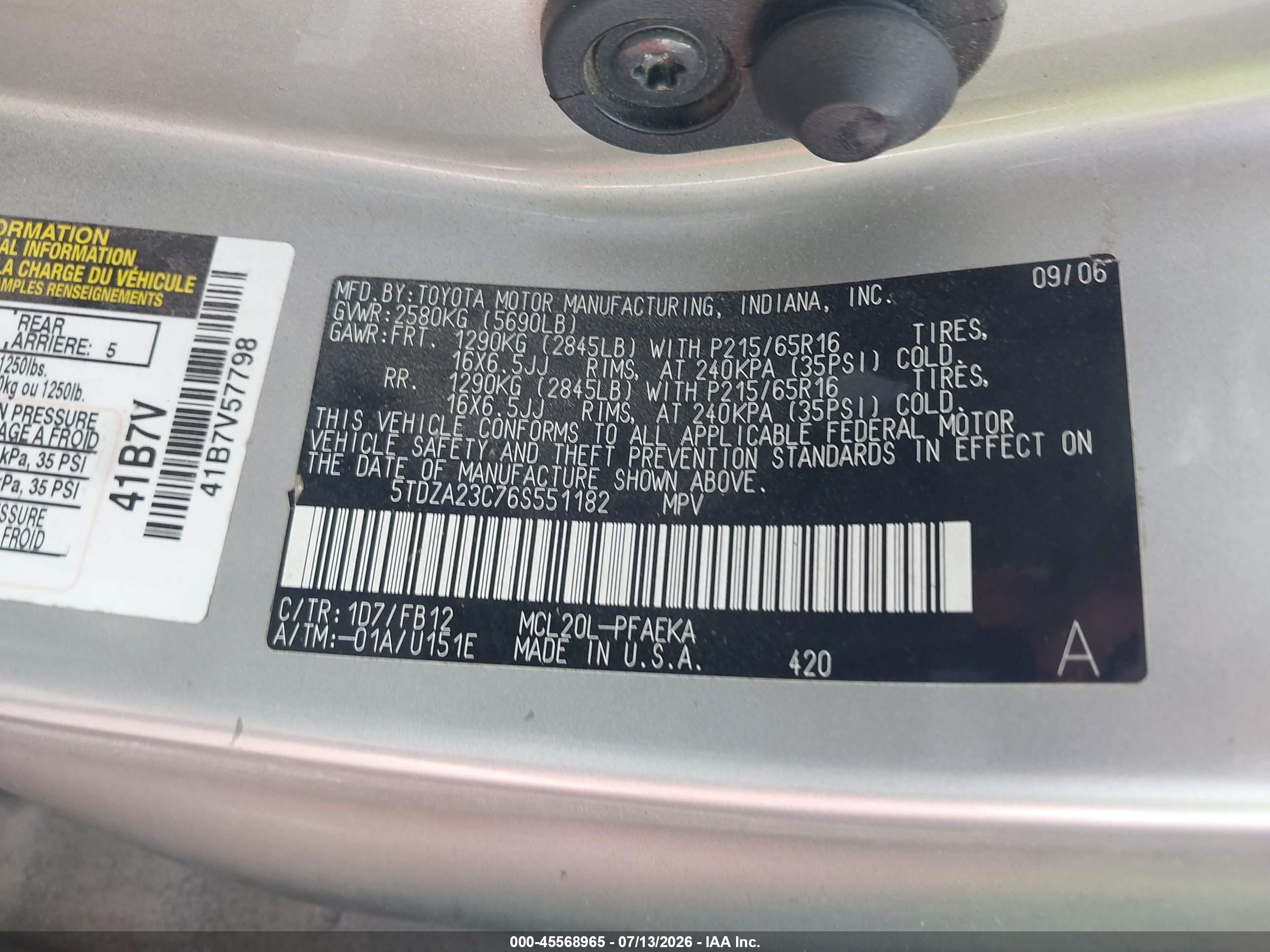 2006 Toyota Sienna Ce/le Silver vin: 5TDZA23C76S551182