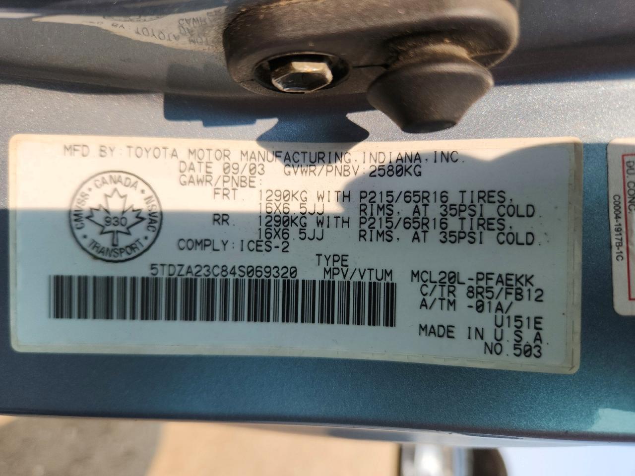 2004 Toyota Sienna Ce Blue vin: 5TDZA23C84S069320
