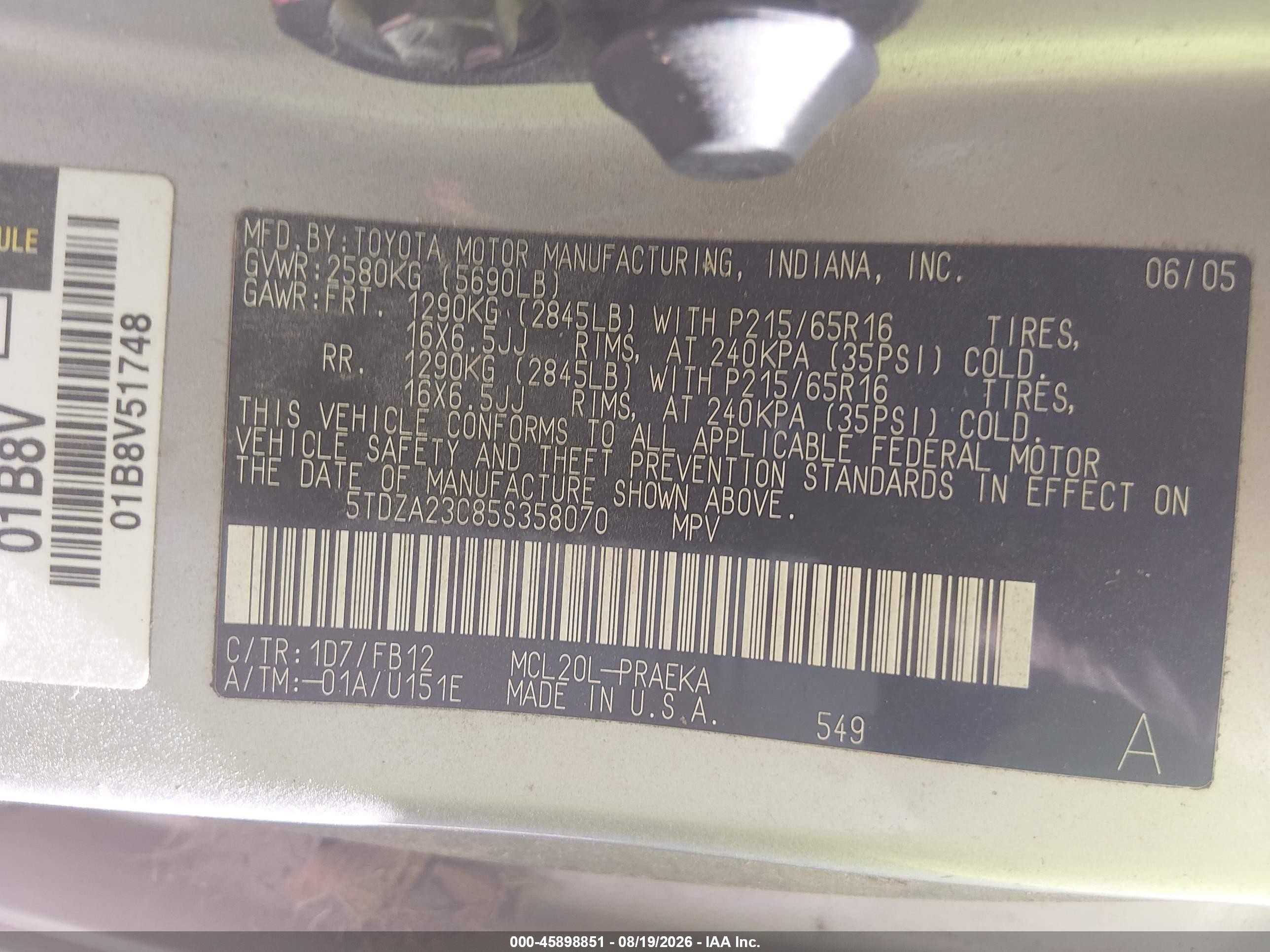 2005 Toyota Sienna Le Бежевый vin: 5TDZA23C85S358070