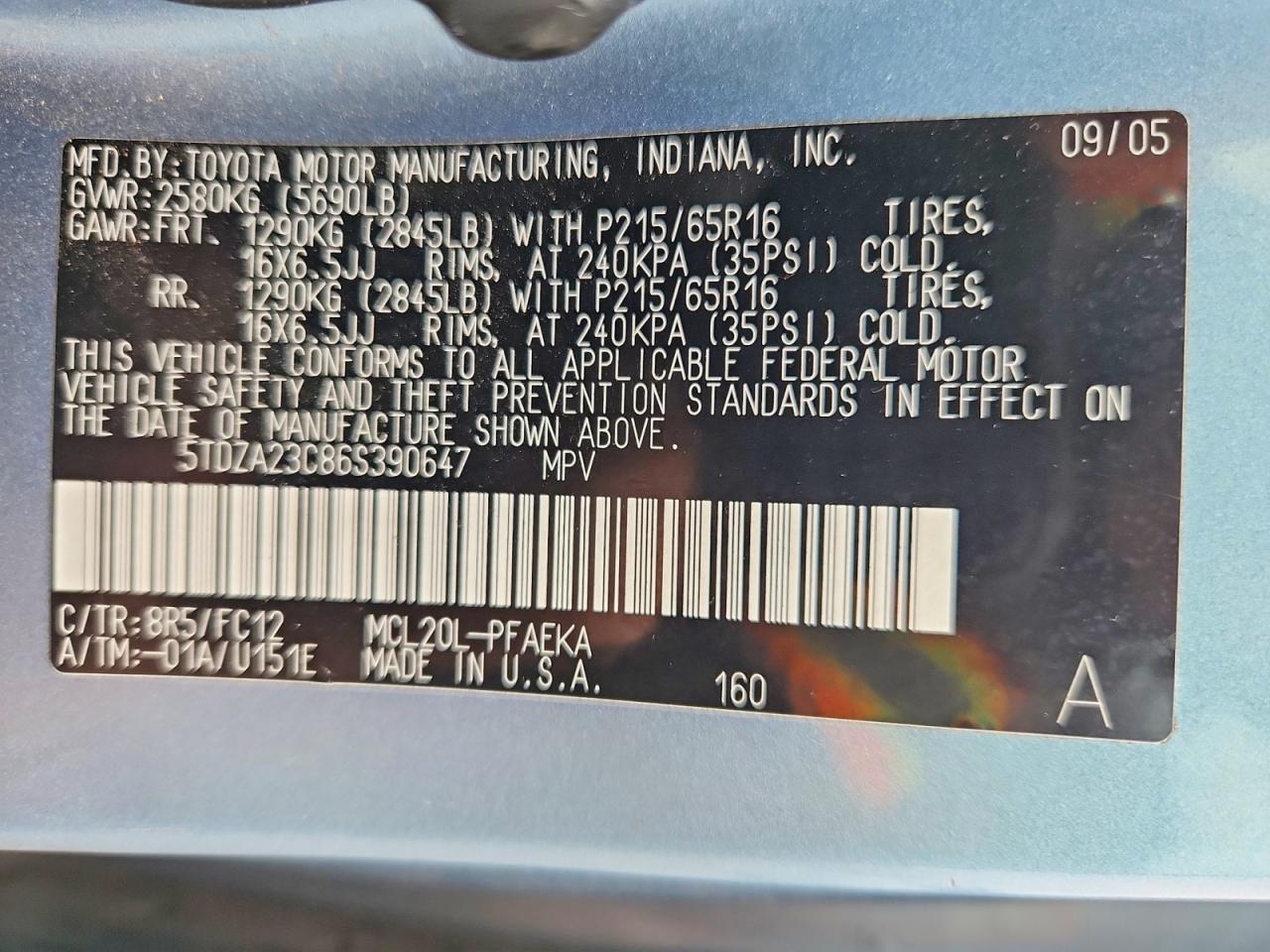 2006 Toyota Sienna Le 7 Passenger Blue vin: 5TDZA23C86S390647