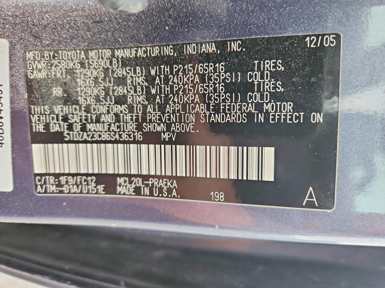 2006 Toyota Sienna Le 8 Passenger Gray vin: 5TDZA23C86S436316