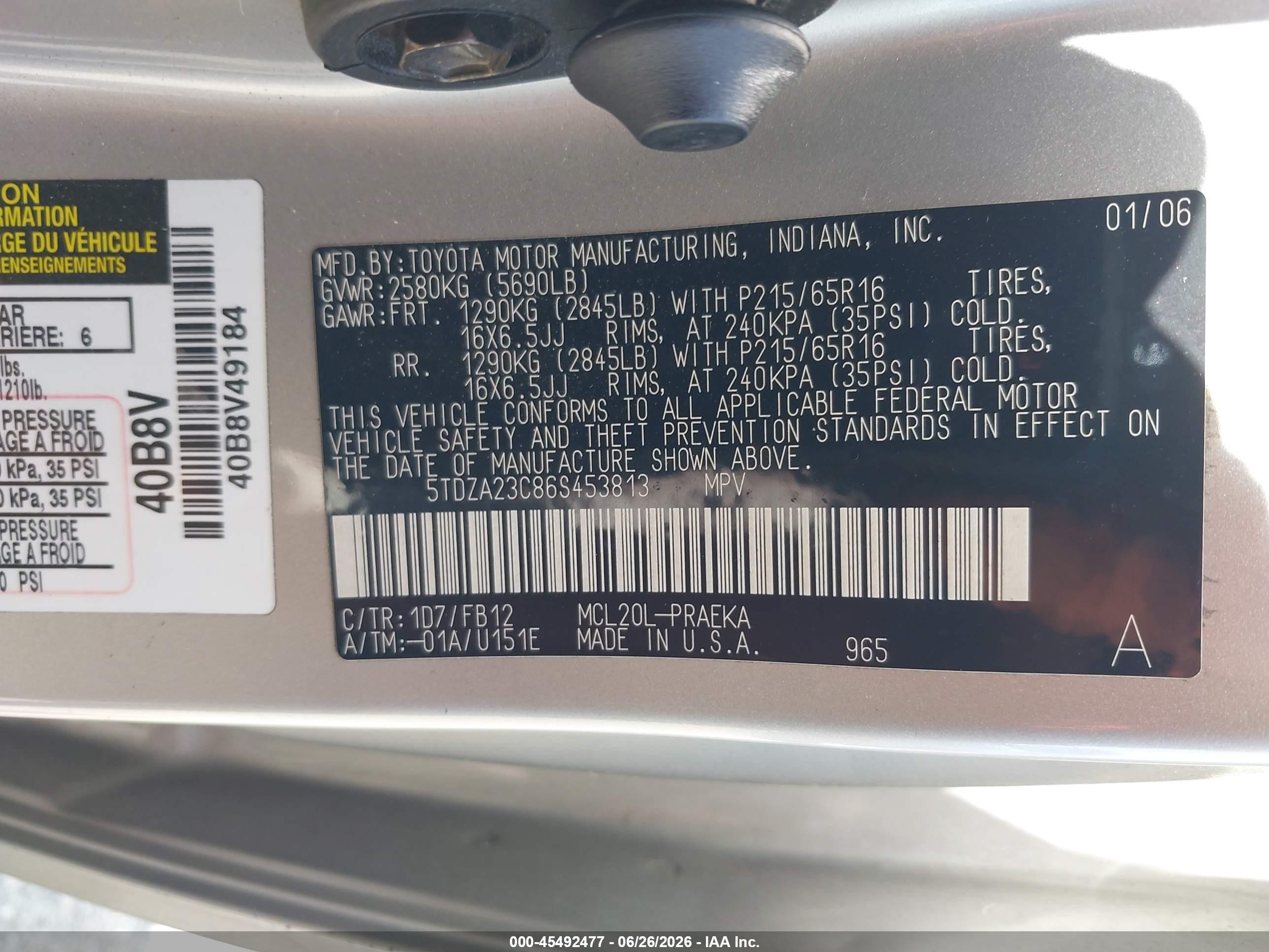 2006 Toyota Sienna Ce Silver vin: 5TDZA23C86S453813