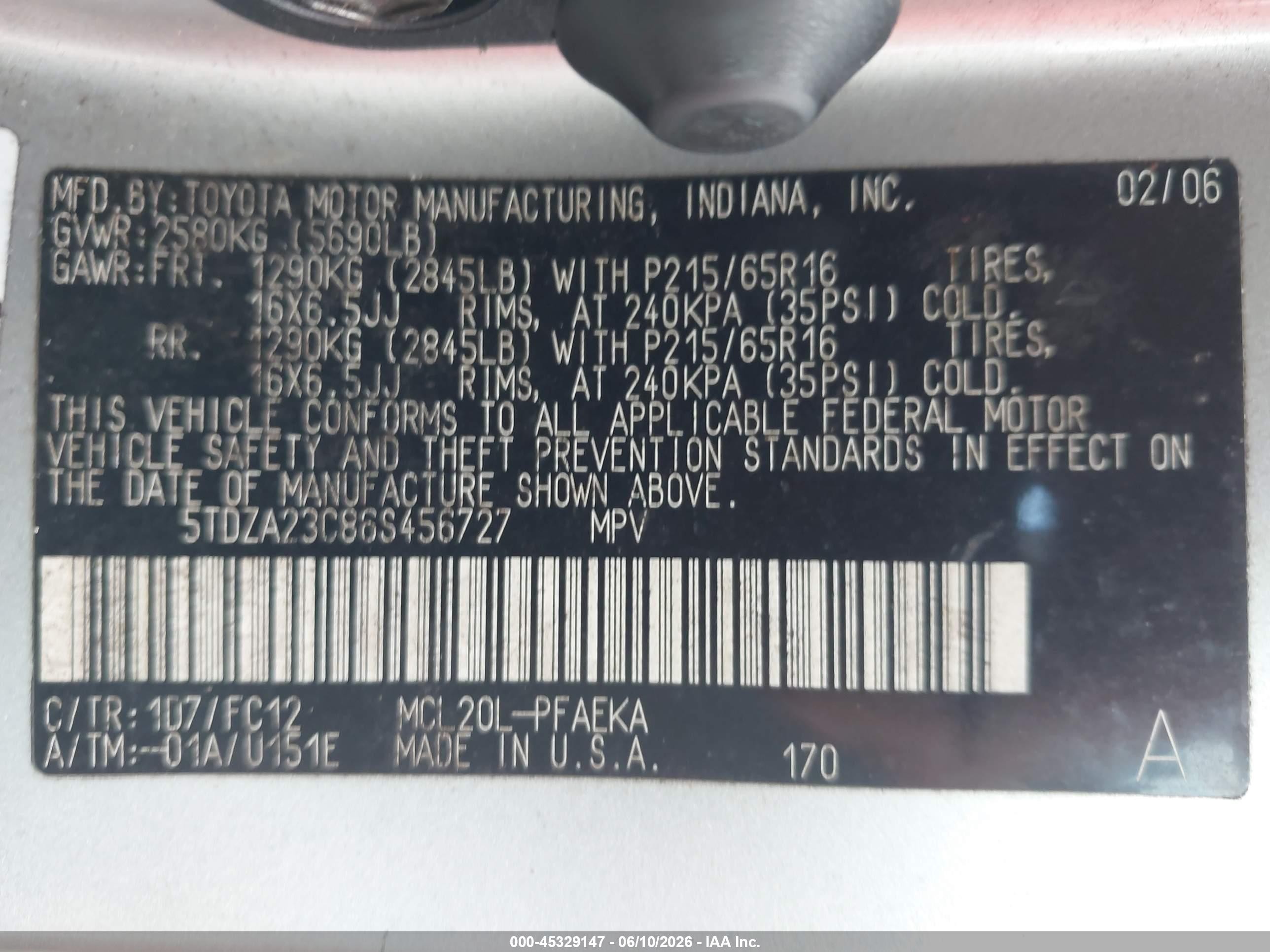 2006 Toyota Sienna Le Silver vin: 5TDZA23C86S456727