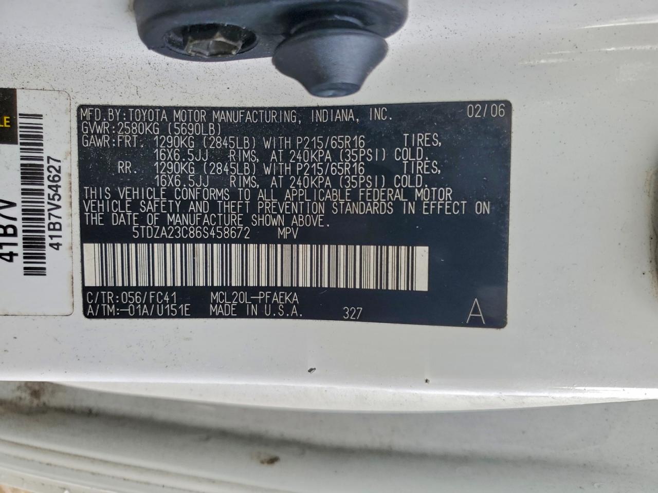 2006 Toyota Sienna Le 7 Passenger White vin: 5TDZA23C86S458672