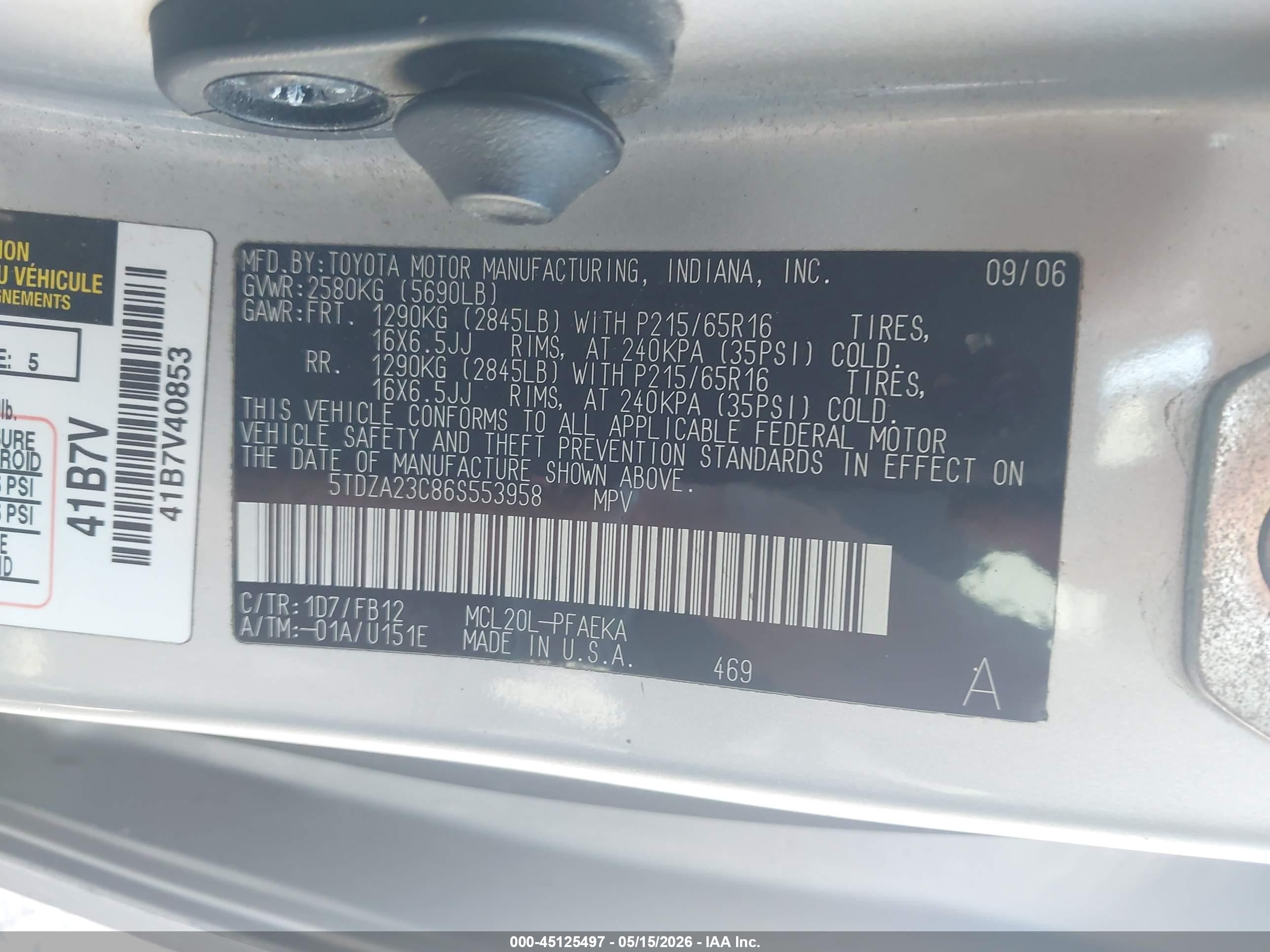 2006 Toyota Sienna Ce Silver vin: 5TDZA23C86S553958