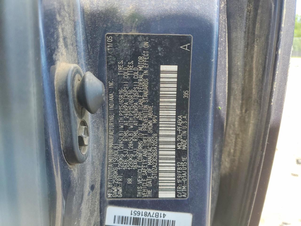 2006 Toyota Sienna Blue vin: 5TDZA23C96S420528