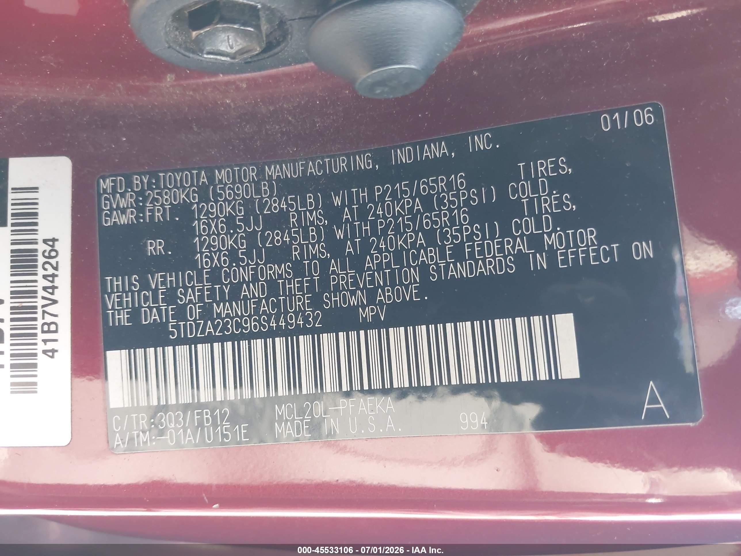 2006 Toyota Sienna Ce Красный vin: 5TDZA23C96S449432