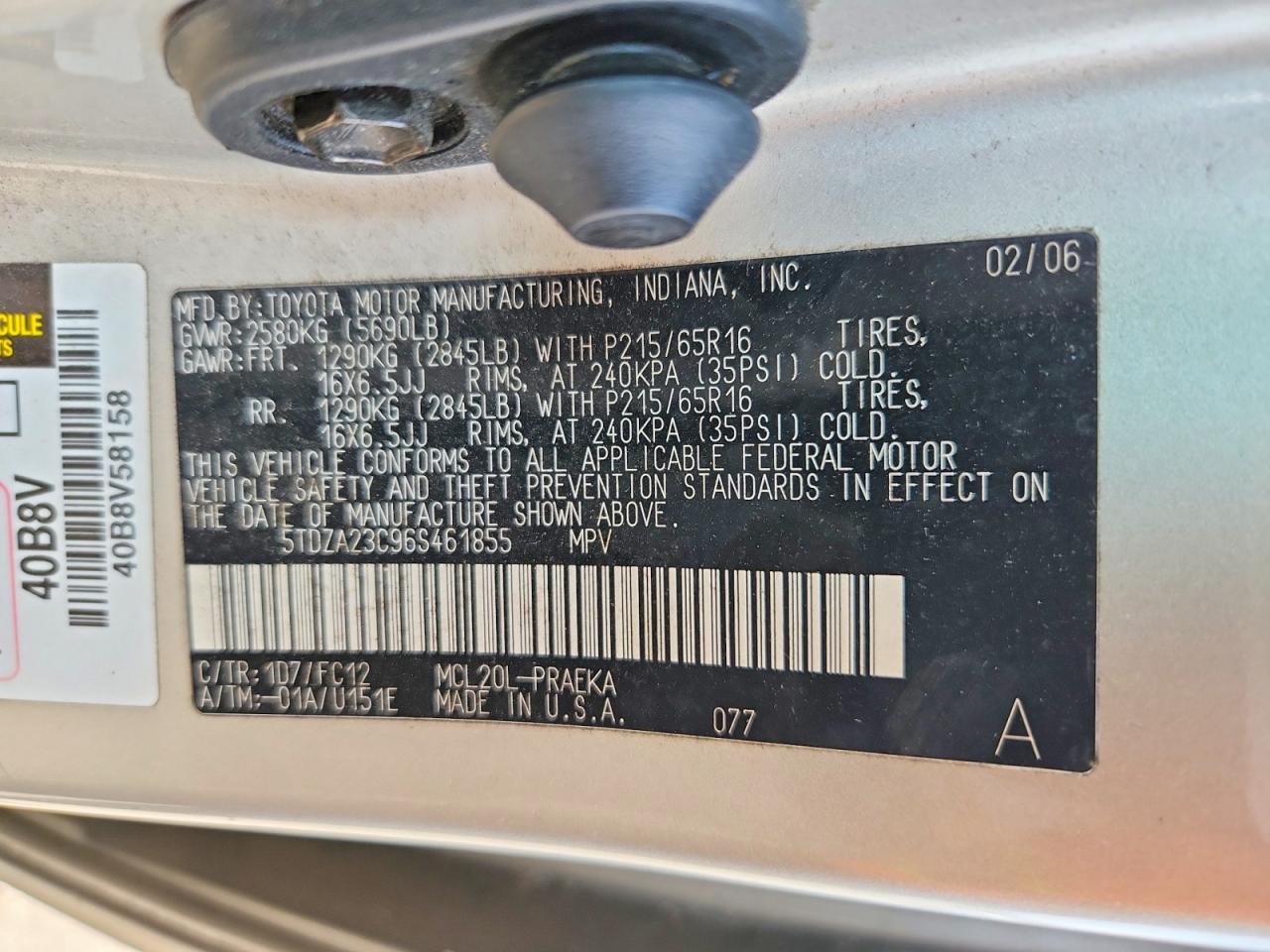 2006 Toyota Sienna Le 8 Passenger Серебряный vin: 5TDZA23C96S461855