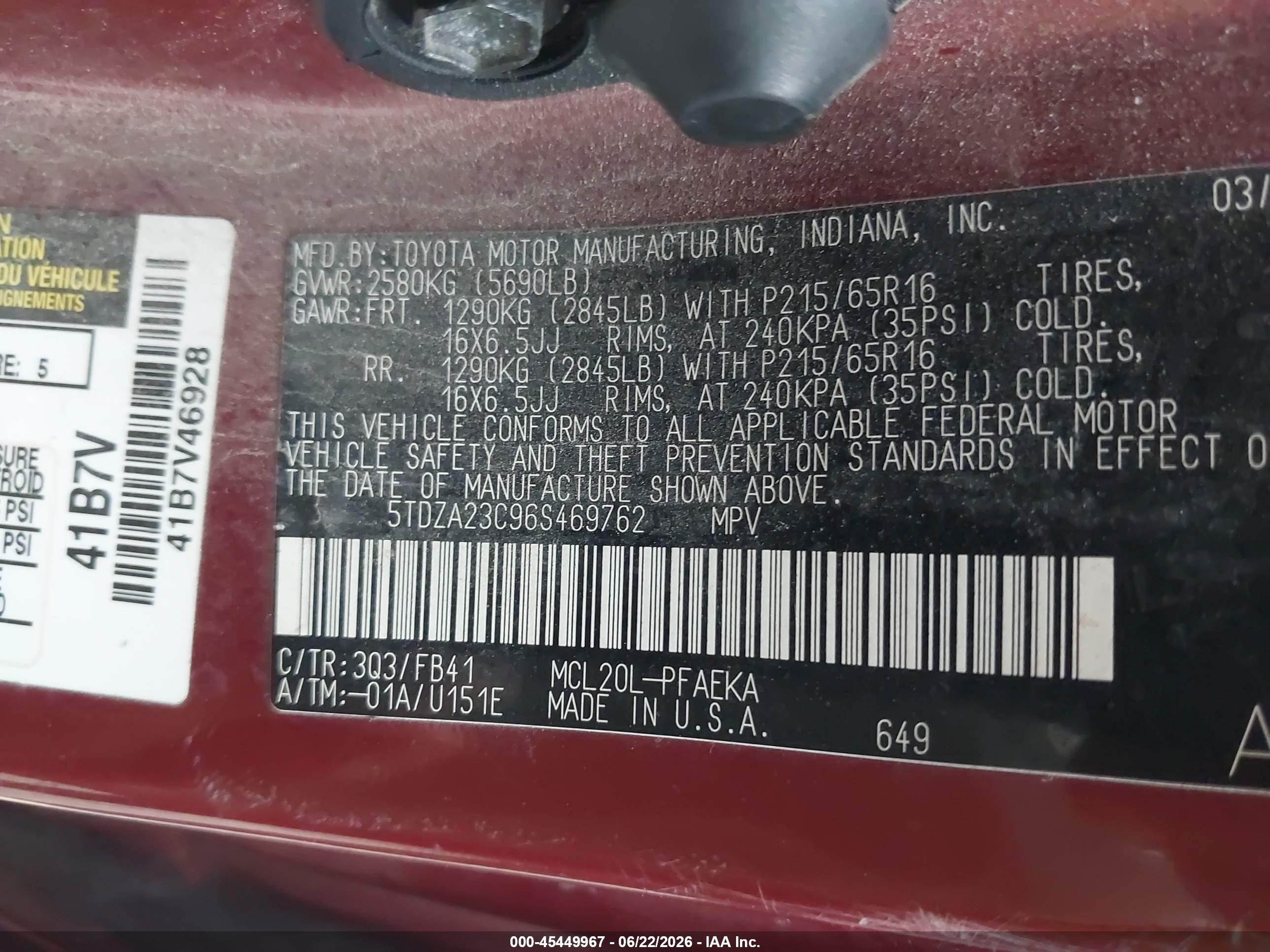 2006 Toyota Sienna Ce Red vin: 5TDZA23C96S469762