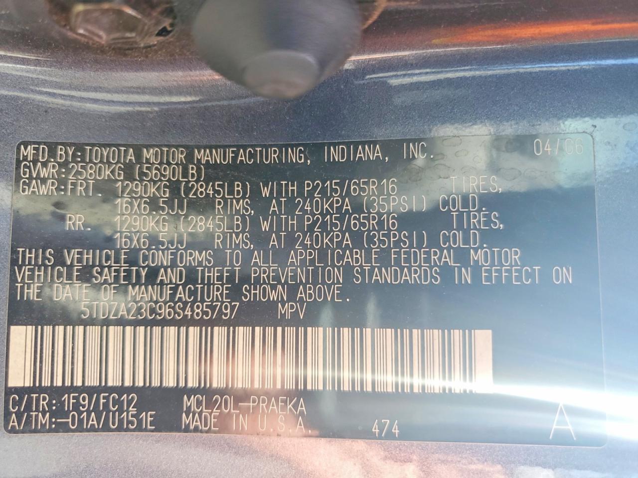 2006 Toyota Sienna Le 8 Passenger Blue vin: 5TDZA23C96S485797