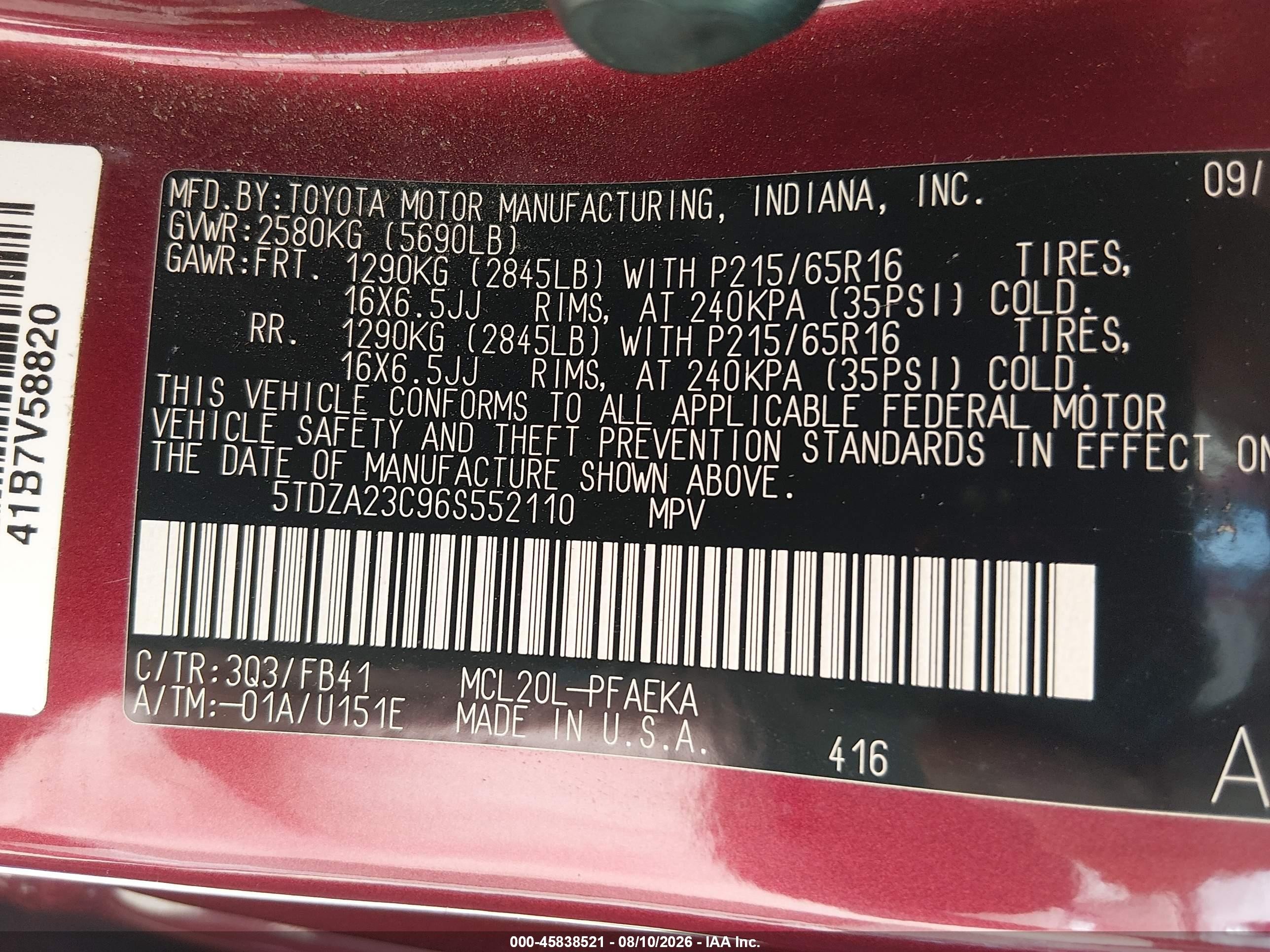 2006 Toyota Sienna Ce Red vin: 5TDZA23C96S552110