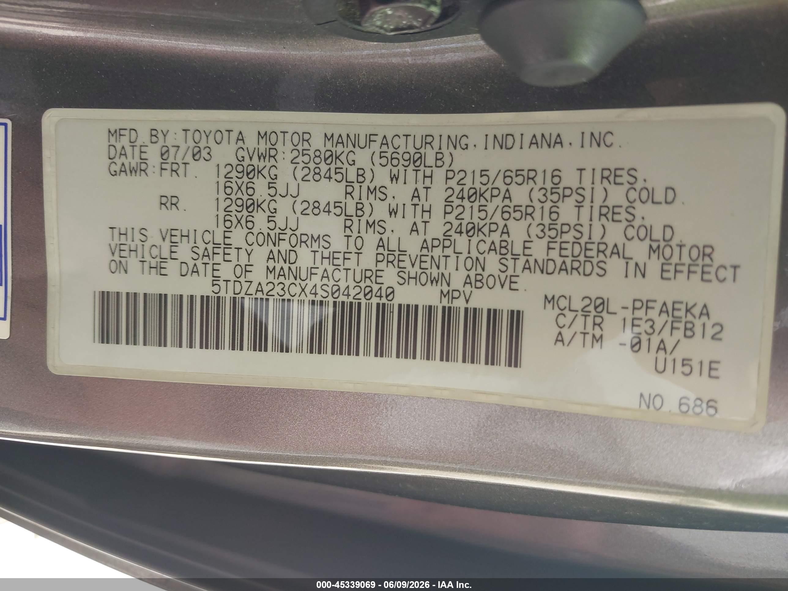 2004 Toyota Sienna Le Бежевый vin: 5TDZA23CX4S042040
