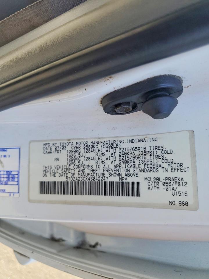 2004 Toyota Sienna Le 8 Passenger White vin: 5TDZA23CX4S042247