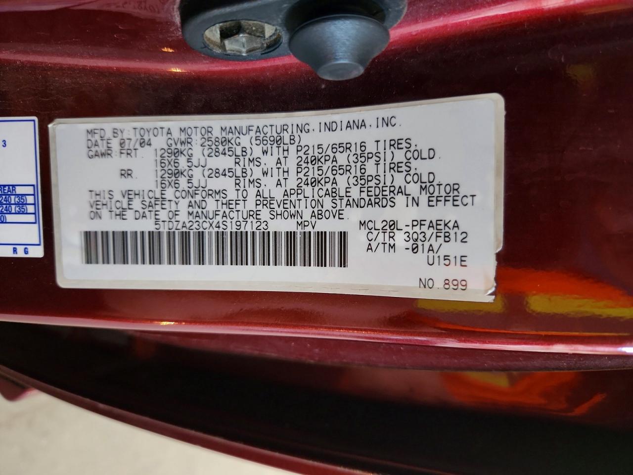 2004 Toyota Sienna Le 7 Passenger Бордовый vin: 5TDZA23CX4S197123