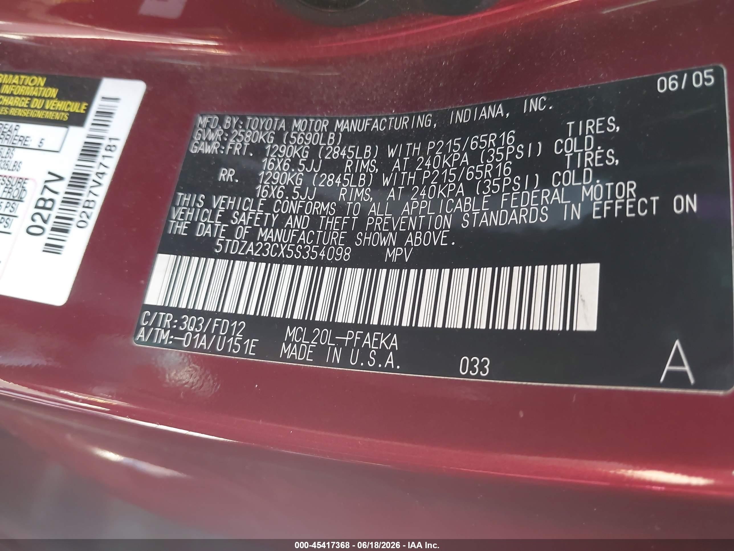 2005 Toyota Sienna Ce Maroon vin: 5TDZA23CX5S354098