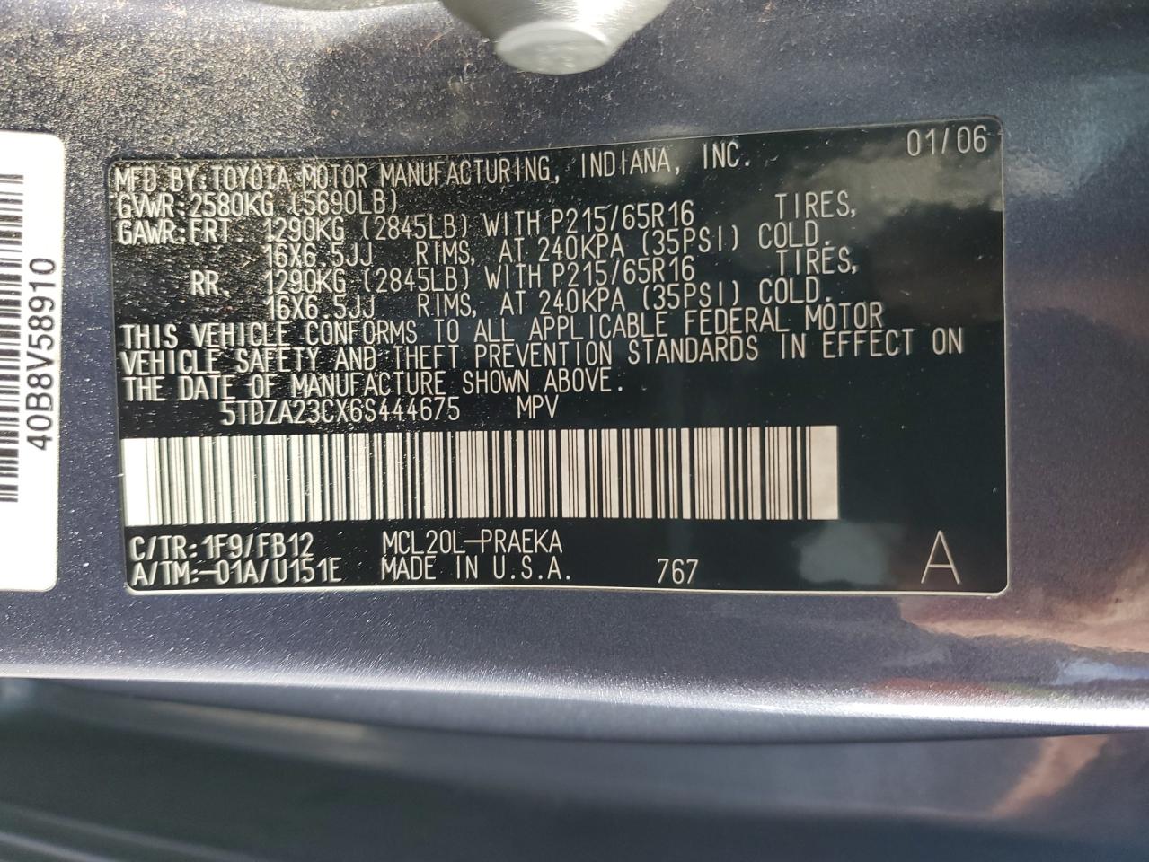 2006 Toyota Sienna Ce Blue vin: 5TDZA23CX6S444675