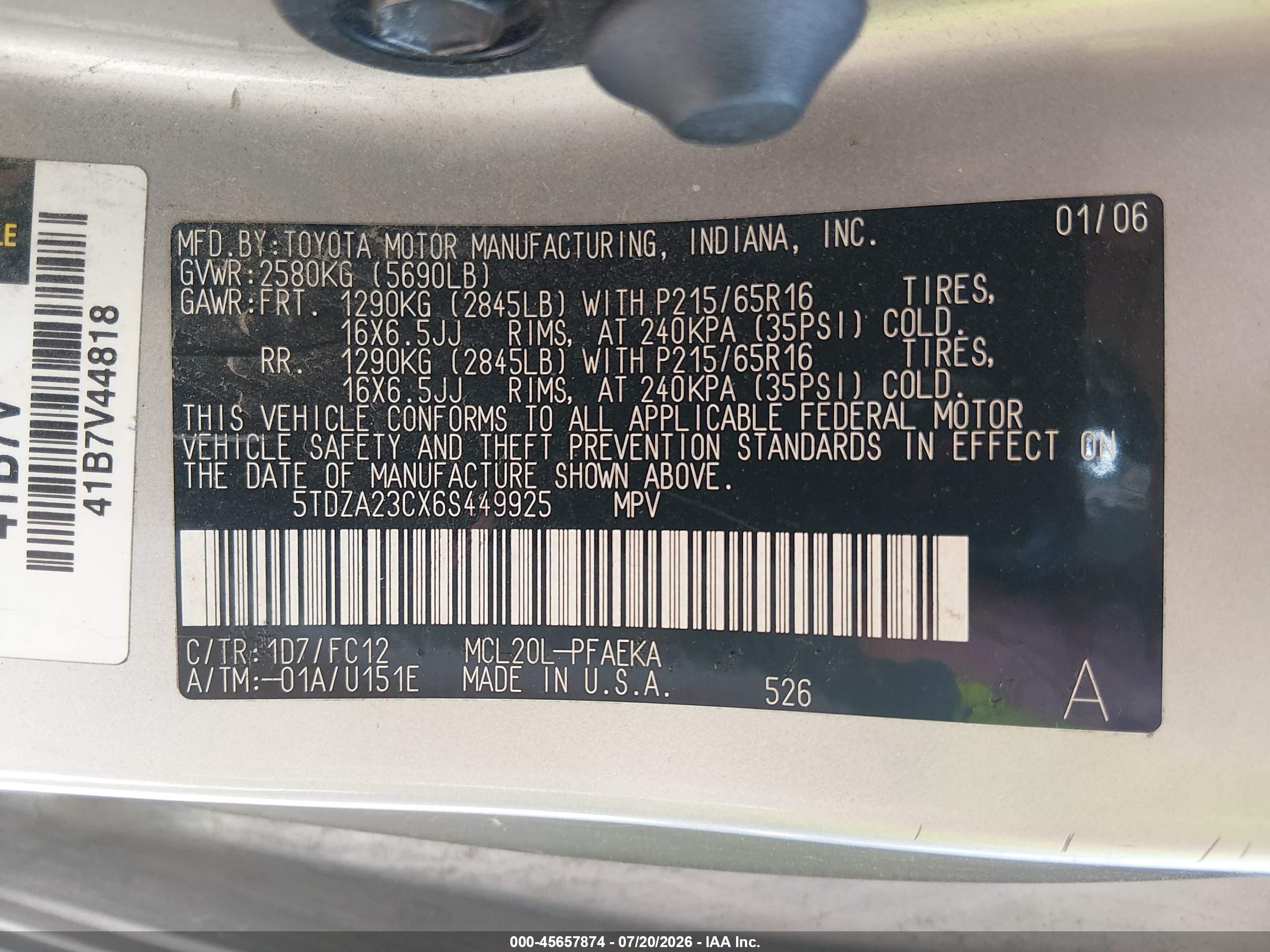 2006 Toyota Sienna Le Silver vin: 5TDZA23CX6S449925