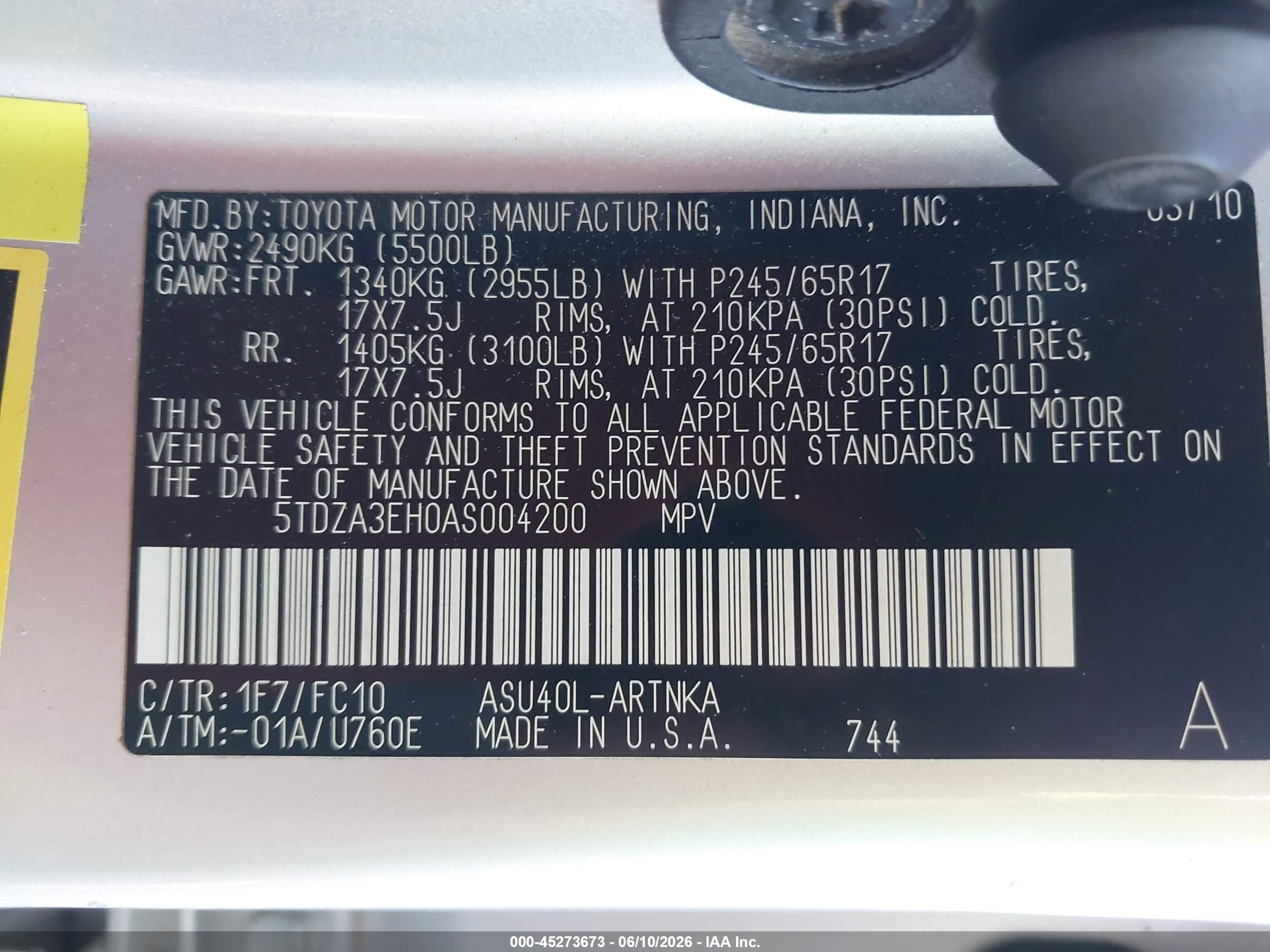 2010 Toyota Highlander   Silver vin: 5TDZA3EH0AS004200
