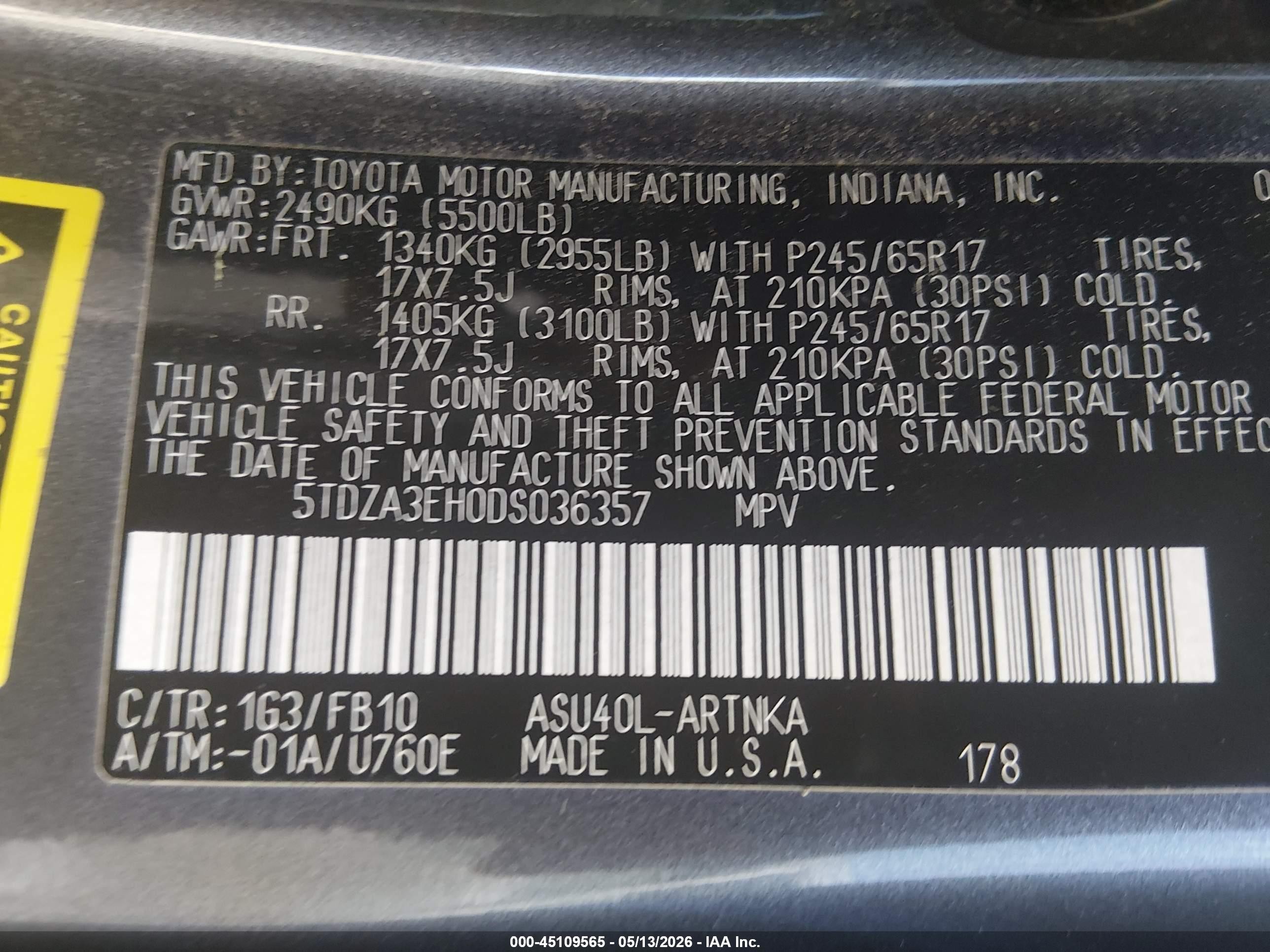 2013 Toyota Highlander   Gray vin: 5TDZA3EH0DS036357
