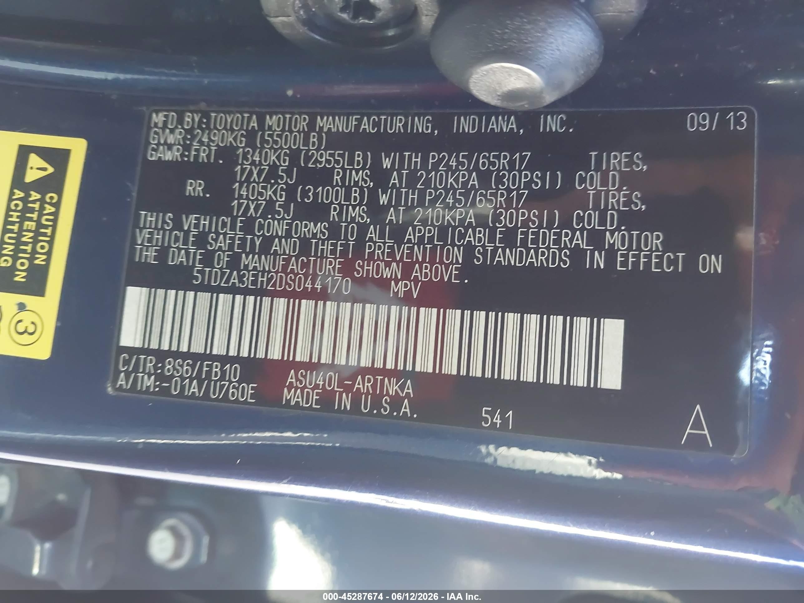 2013 Toyota Highlander   Dark Blue vin: 5TDZA3EH2DS044170